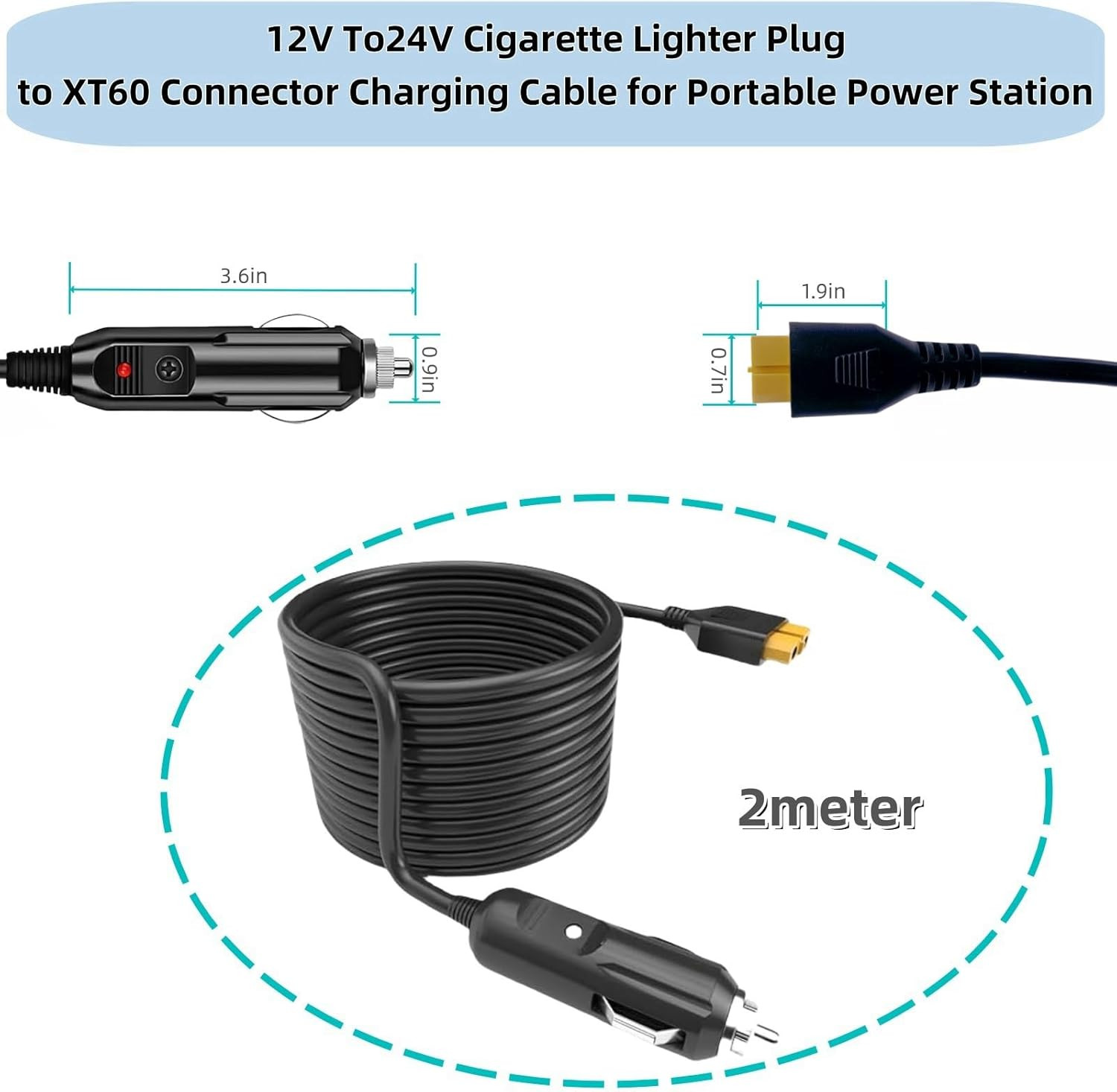 6.8FT Portable12V/24V Car Charger Suitable Compatible Ecoflow Delta/River, Bluet