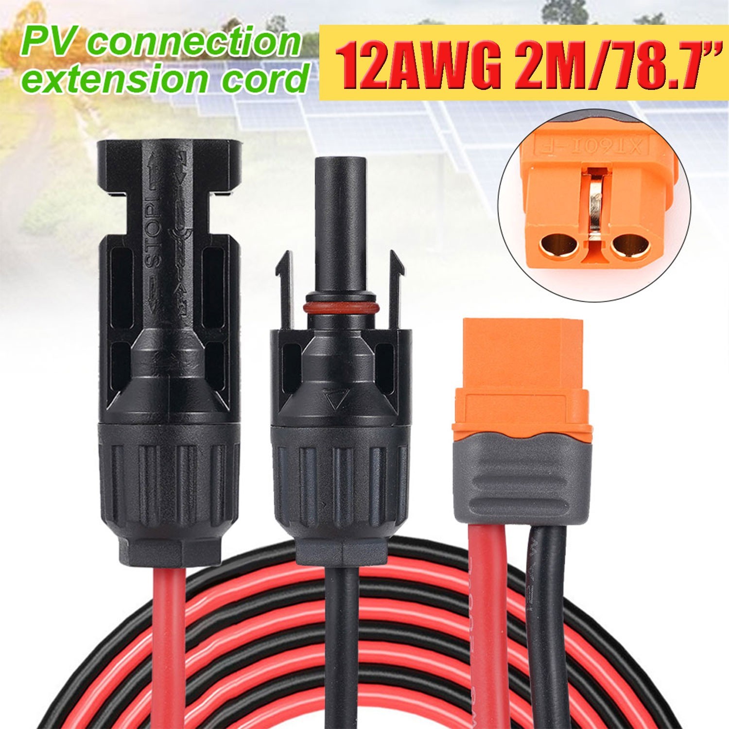 12 AWG XT60i Female to Solar Connector Solar Panel Extension Charging Cable Red