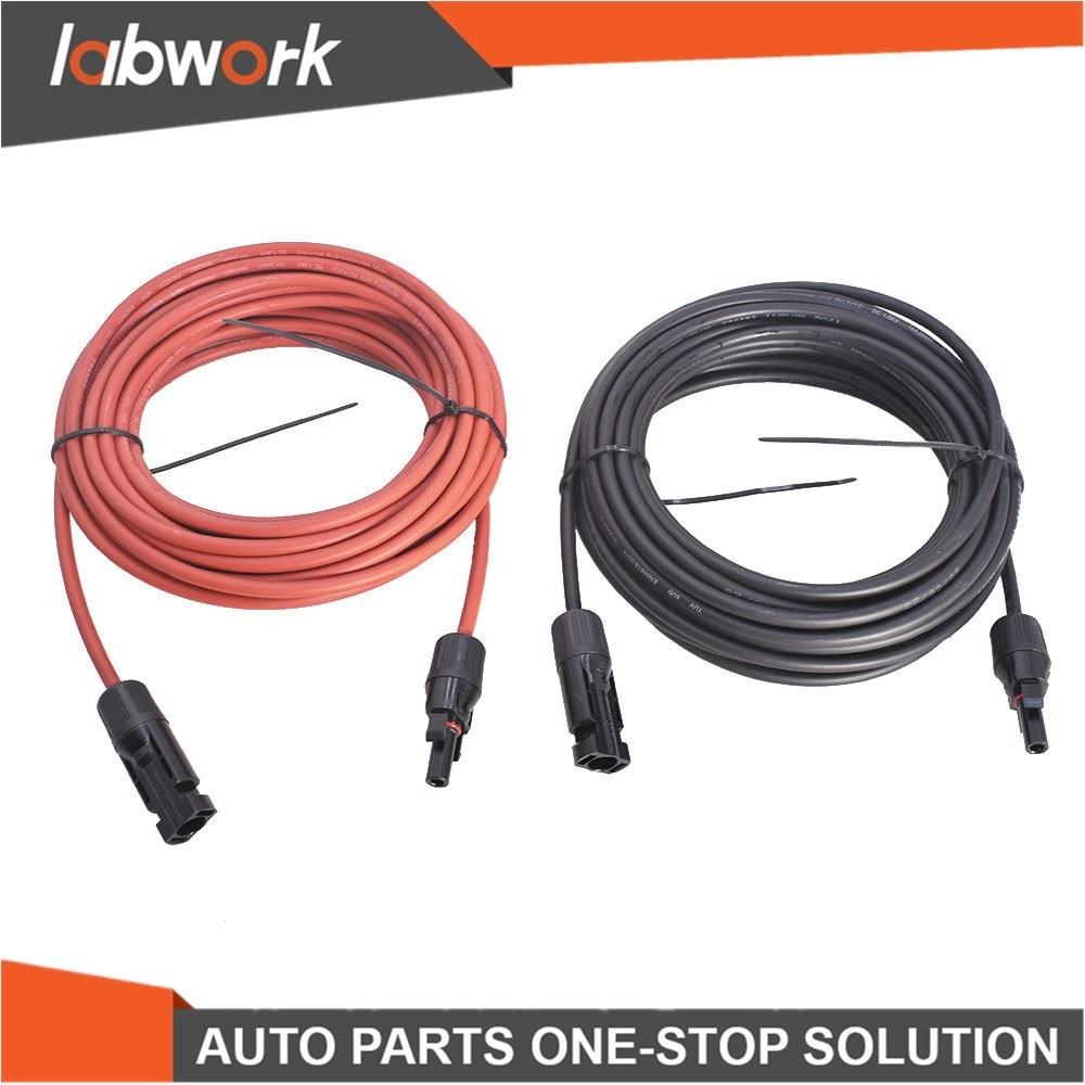Labwork Solar Panel Extension Cable Wire Connector 1 Pair 10AWG 30FT Black + Red