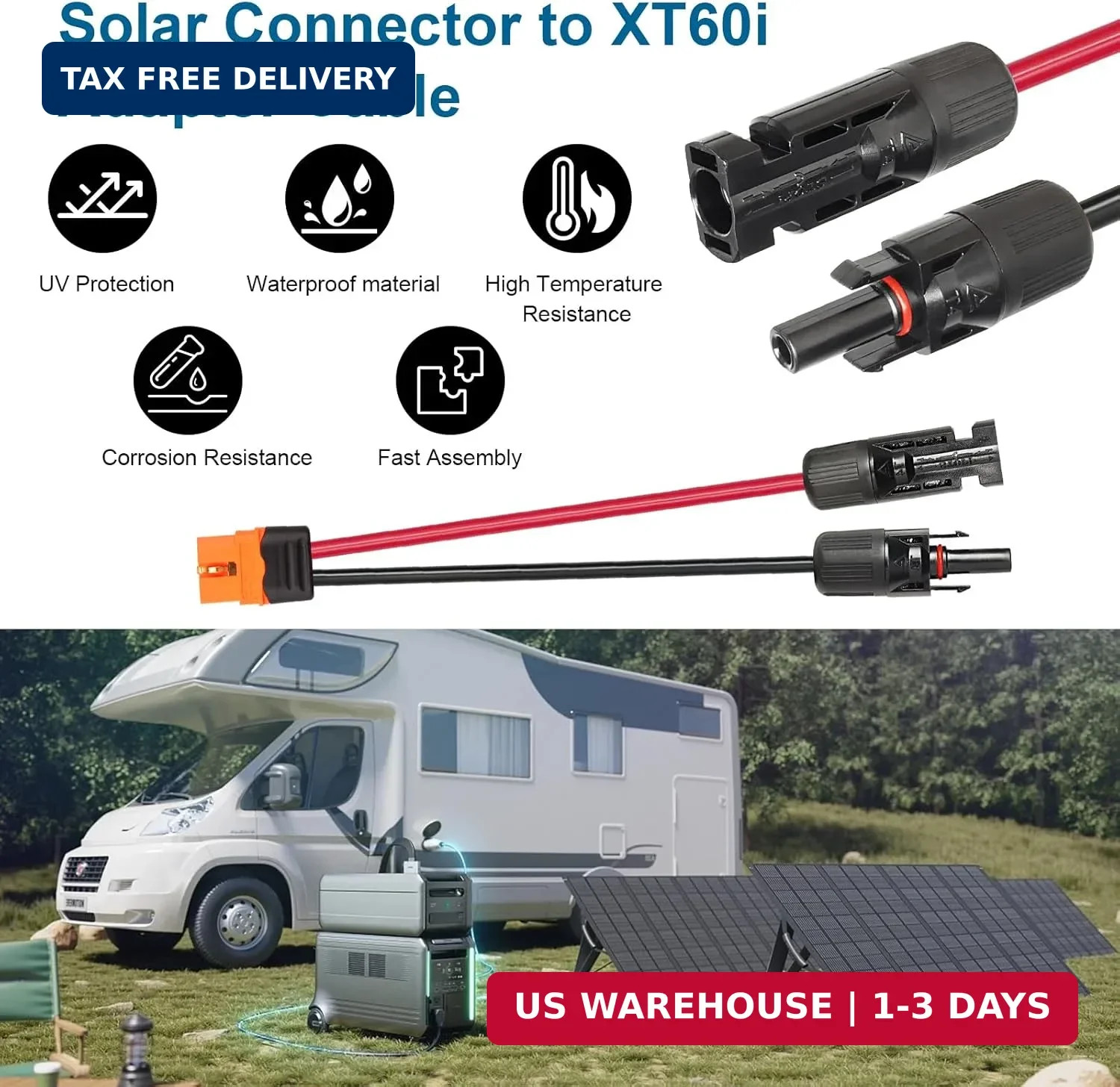 MOOKEERF Solar to XT60i Cable 10AWG 15FT Solar Panel to XT60i Adapter Connector
