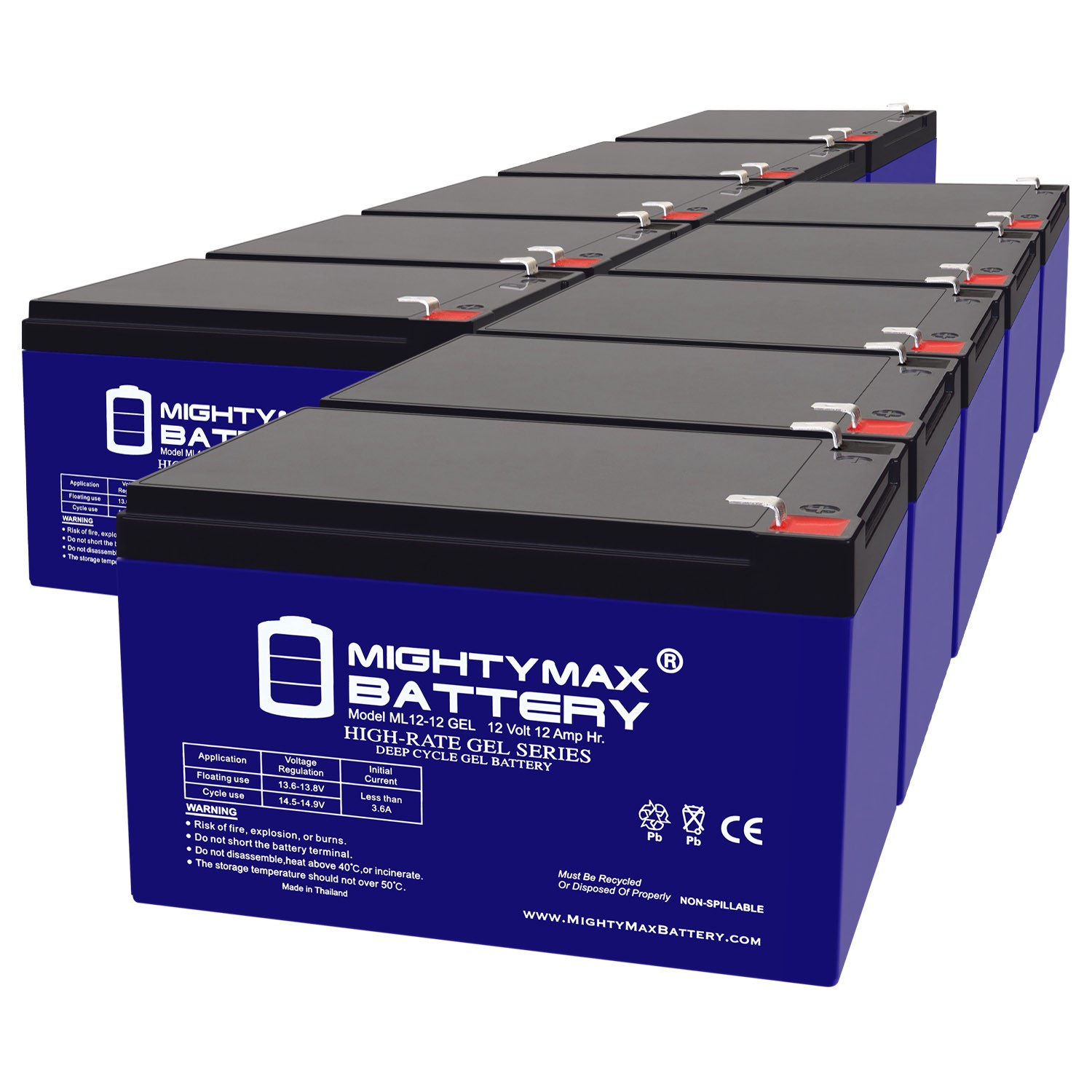 Mighty Max 12V 12AH GEL F2 Battery Compatible with Solar Power Banks – 10 Pack