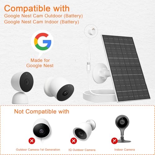 7W Solar Panel Charger for Google Nest Cam Battery Version, USB-C Solar
