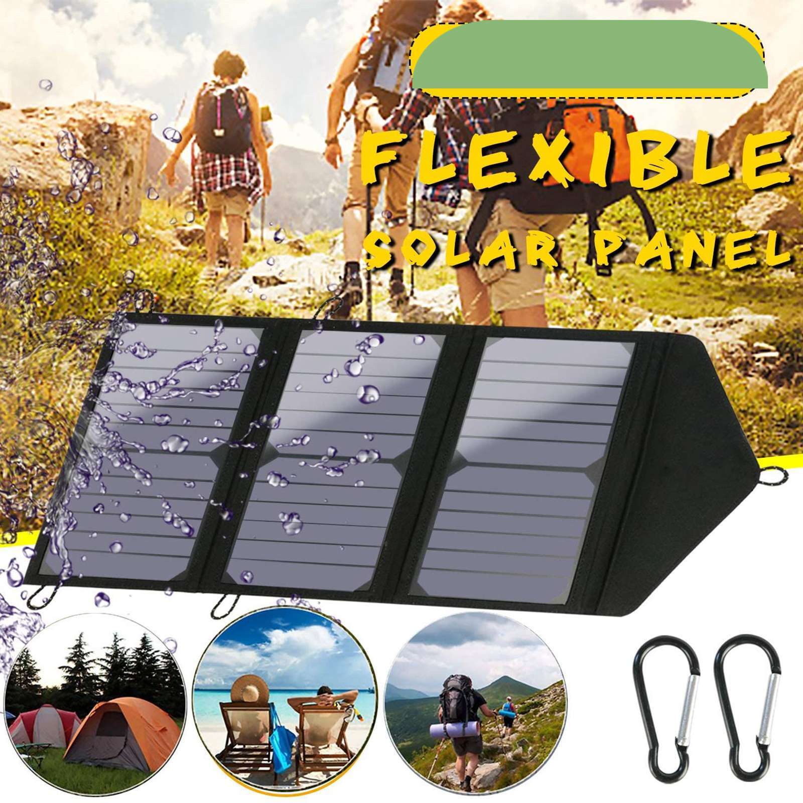 2USB 60W Solar Panel Kit Folding Power Bank Outdoor Camping Hiking Phone Charger
