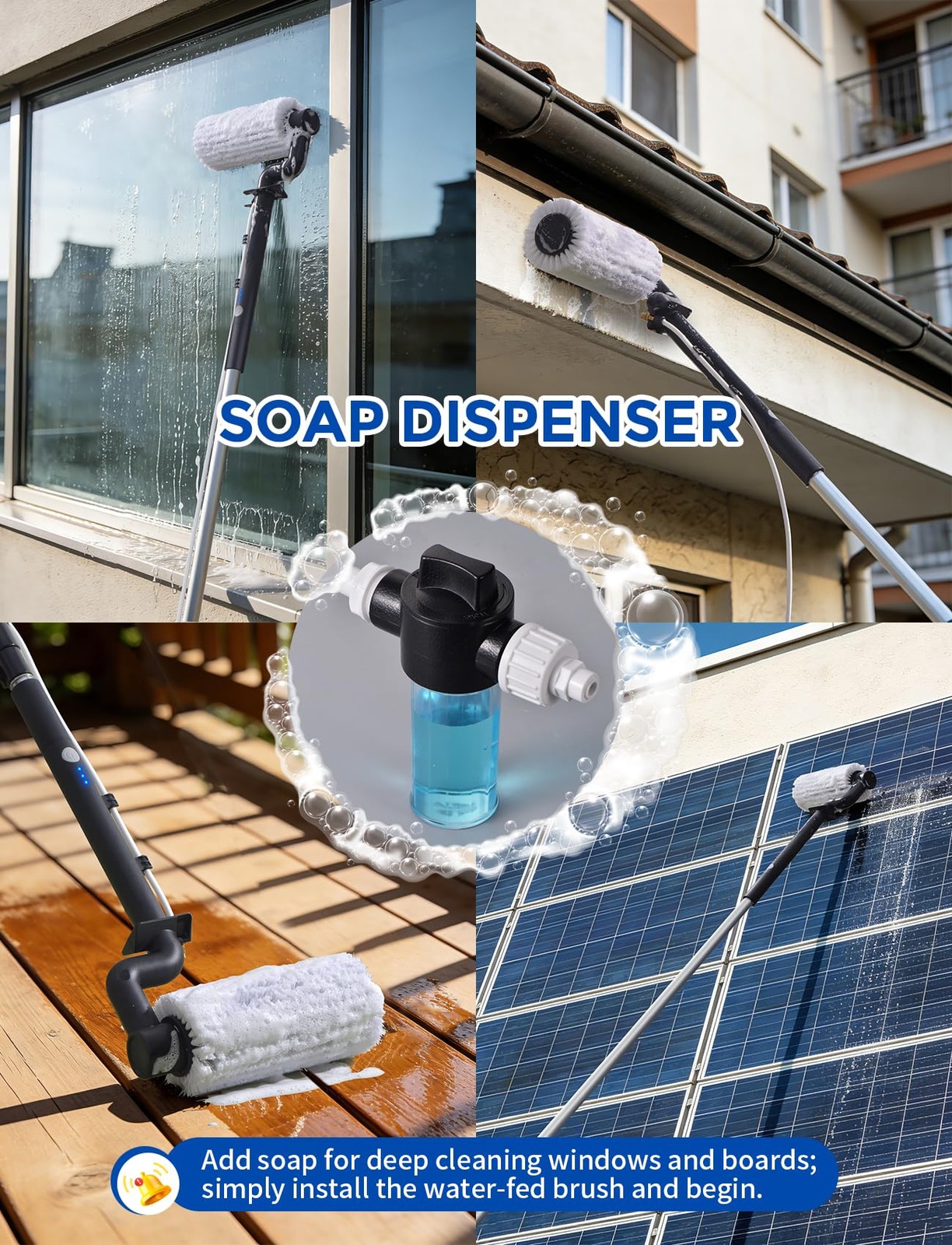 Solar Panel Cleaning Brush, Electric Solar Panel Cleaning Kit
