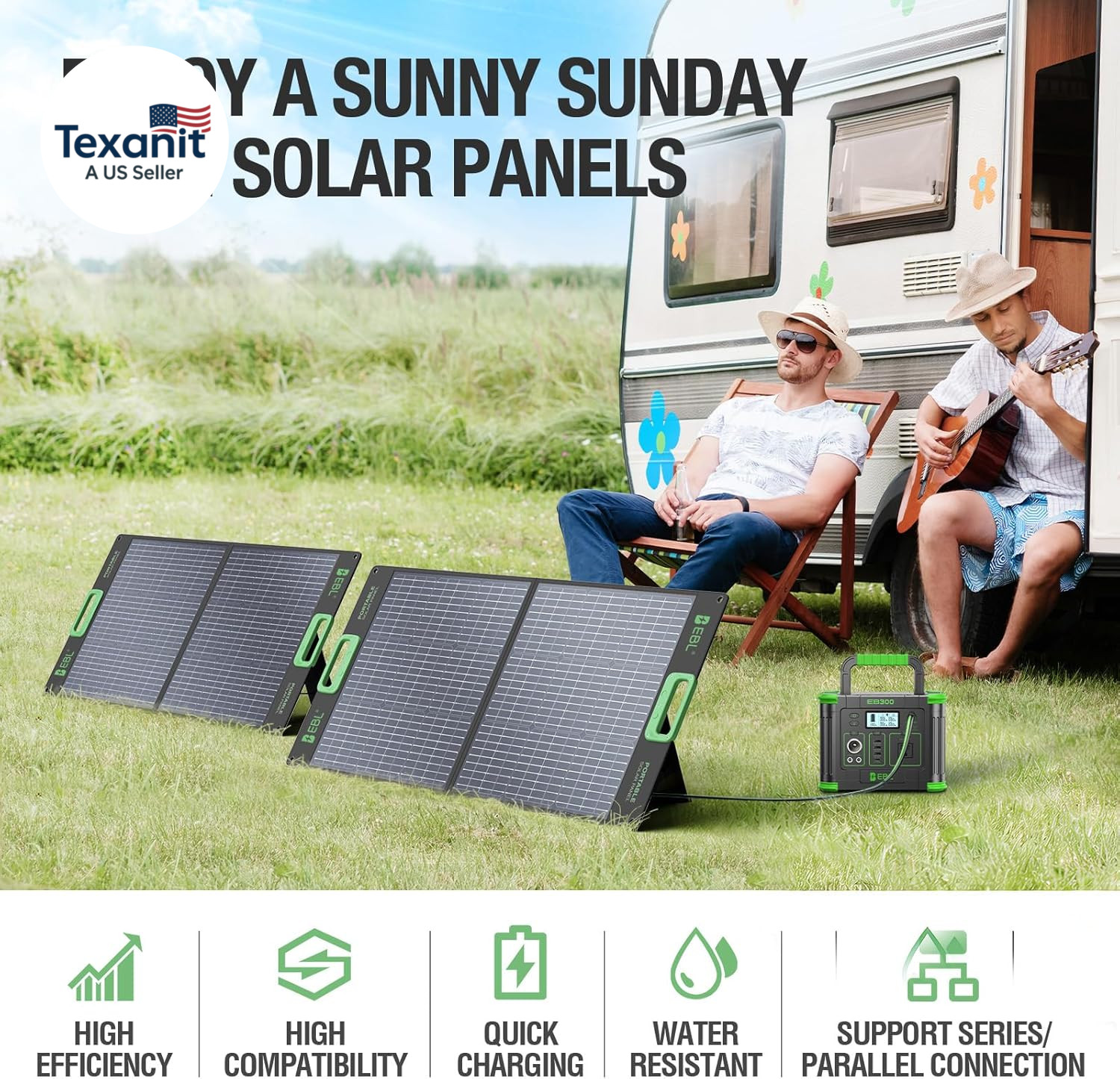 500W Portable Power Station with 100W Portable Solar Panel 20V, Outdoor Solar Ge