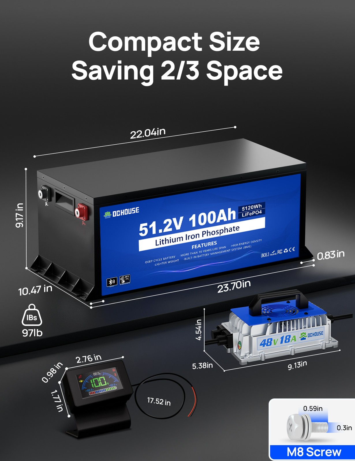 48V 100Ah Lithium Golf Cart Battery with 18A Charger Golf Cart, Trolling Motor