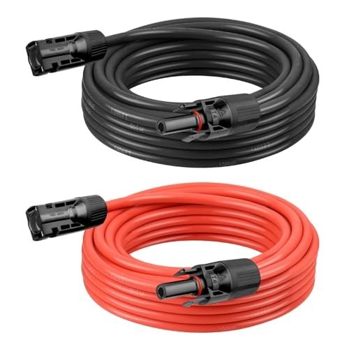 10 AWG Solar Extension Cable 40FT (20FT Black + 20FT Red) – Tinned Copper Wire f