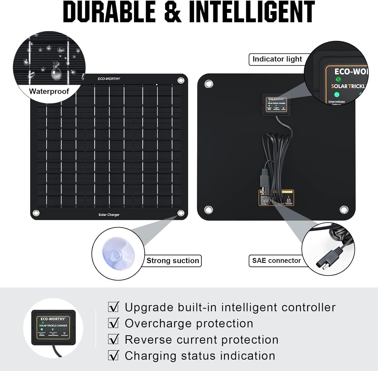 Efficient 10W Waterproof Solar Trickle Charger for Cars, Boats & RVs – 12V