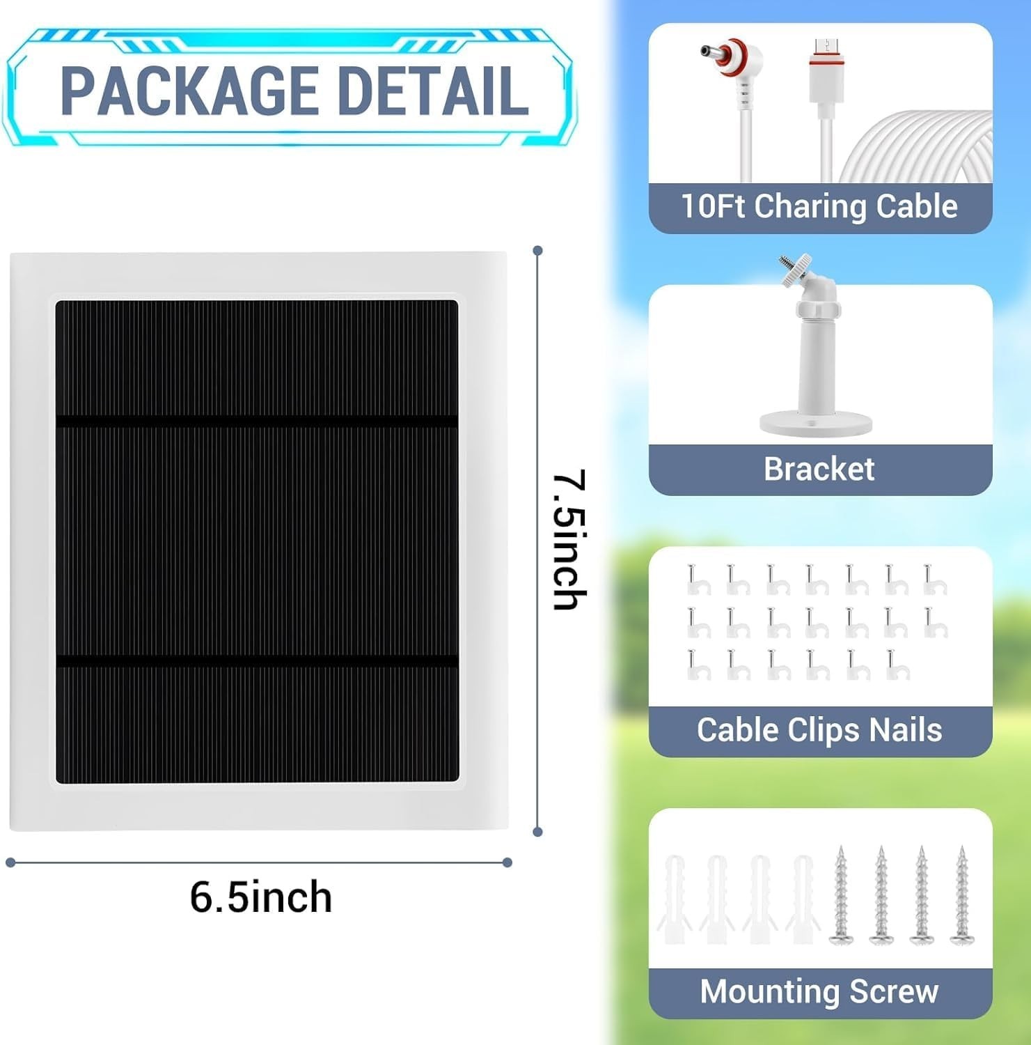 Adjustable Solar Panel with 360° Mount for Ring Cameras – Dustproof & Waterproof