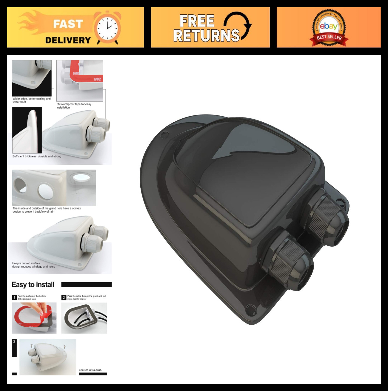 Solar Double Cable Entry Gland – ABS Waterproof for 2mm² to 6mm² Cables – RV, Bo