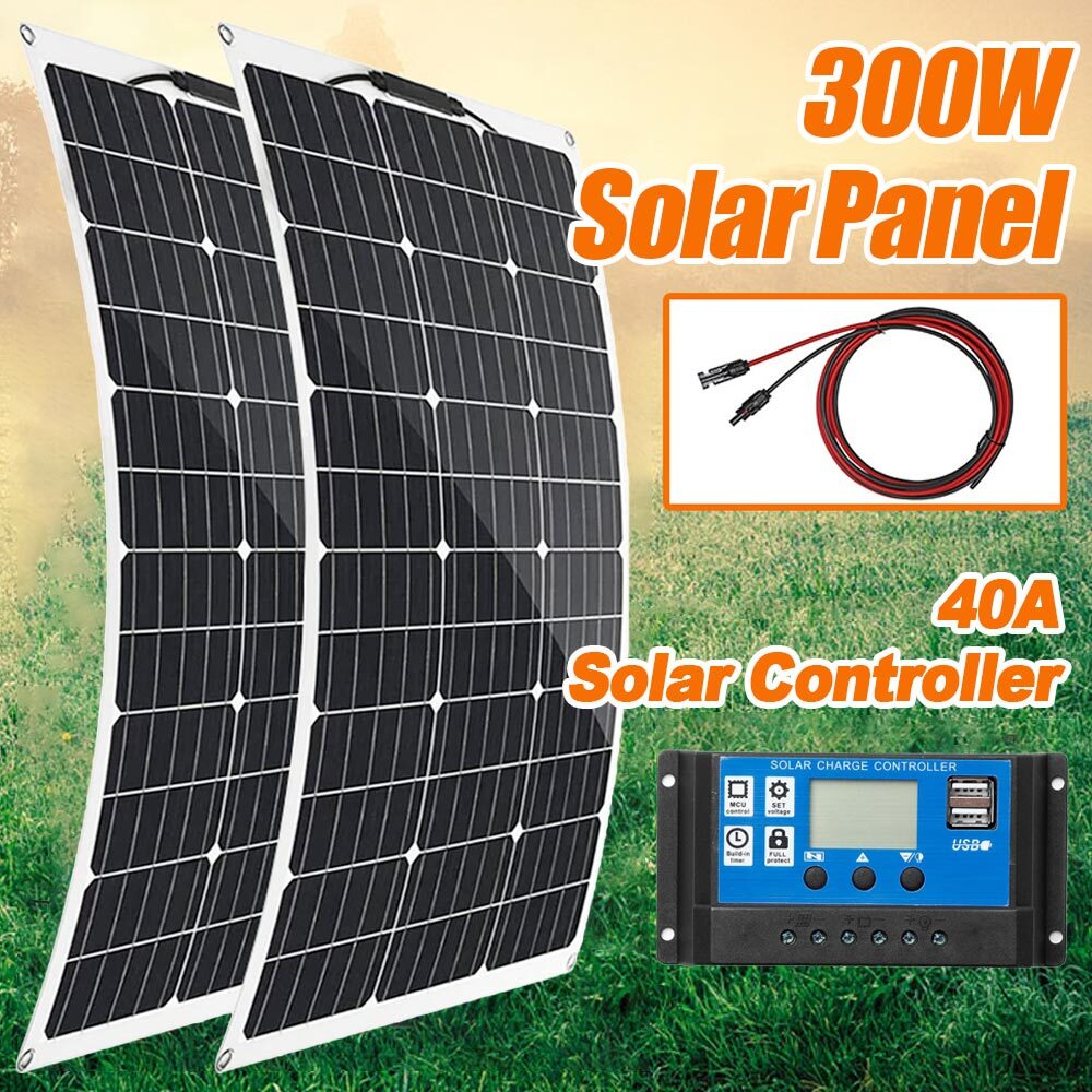 300W Watt Flexible Solar Panel Kit 12V Portable MMPT RV Camping Off-Grid Rooftop
