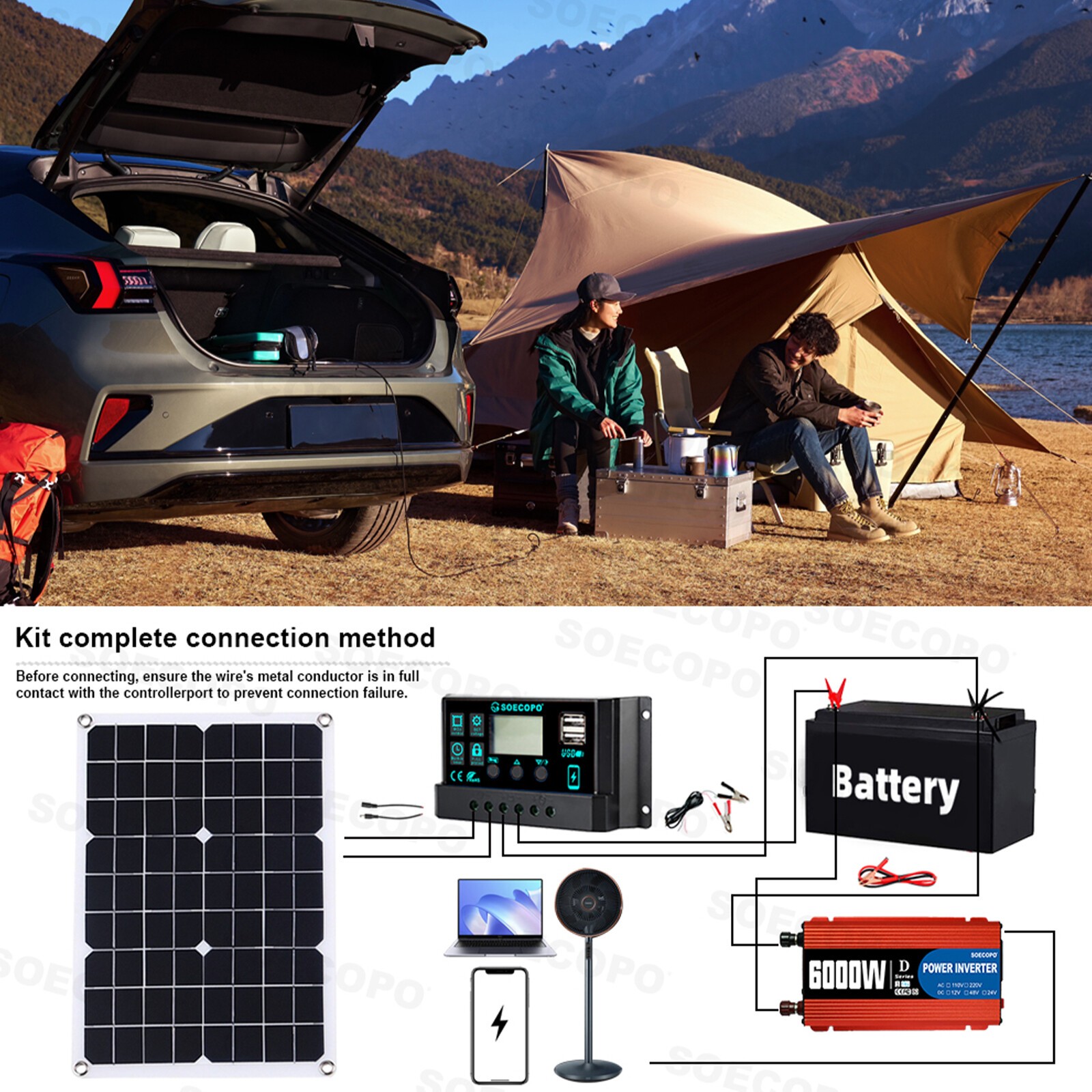110V 6000W 100A Solar Panel Kit Complete Solar Power Generator Home Grid SysteJn