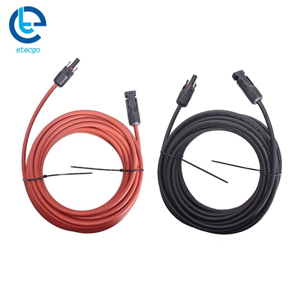 1 Pair 25 Feet 10AWG Red + Black Solar Panel Extension Cable Wire Connector