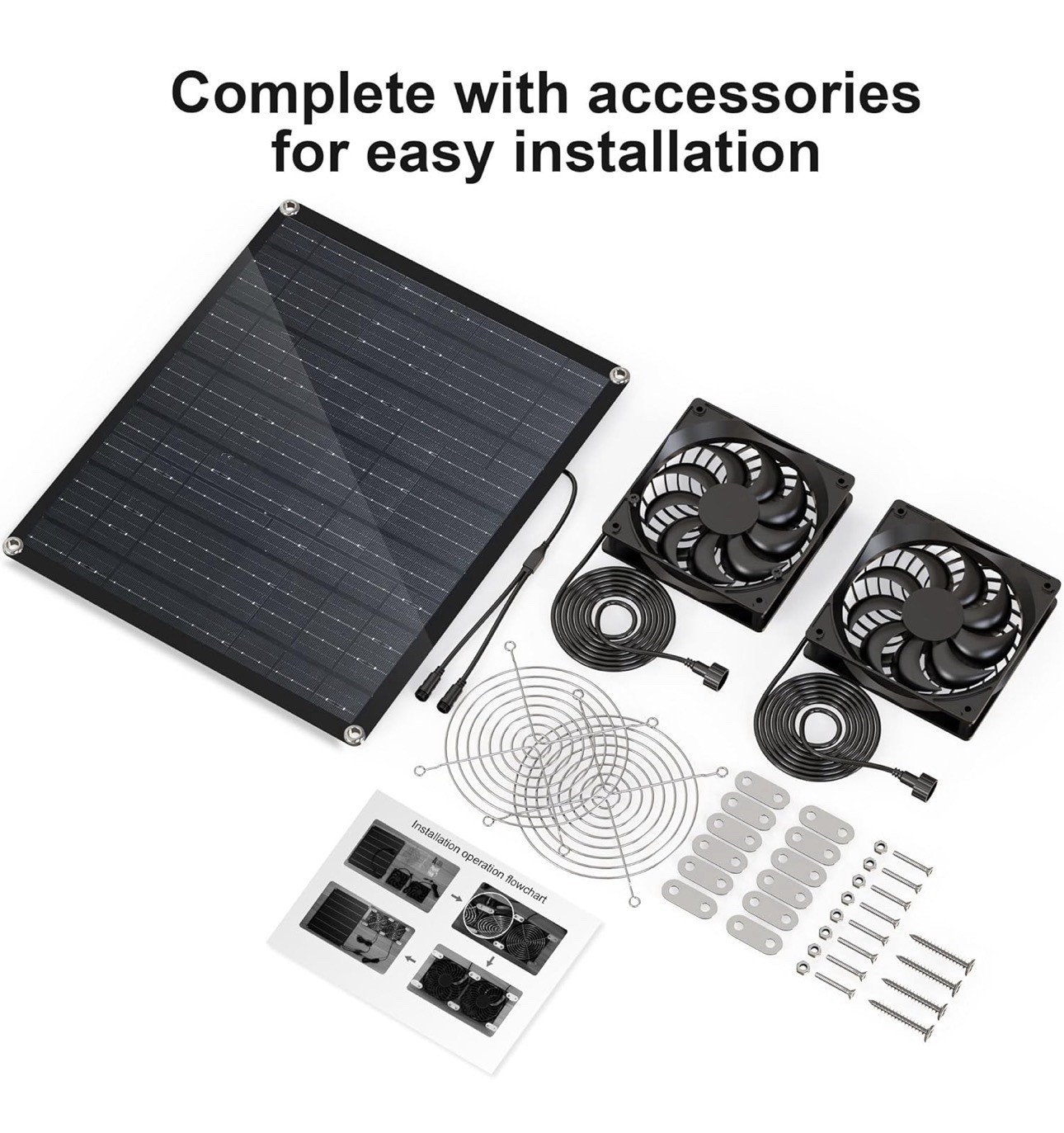 Solar Powered Fan, 30W Solar Fan with Two IPX7 Waterproof Fans for Outside.