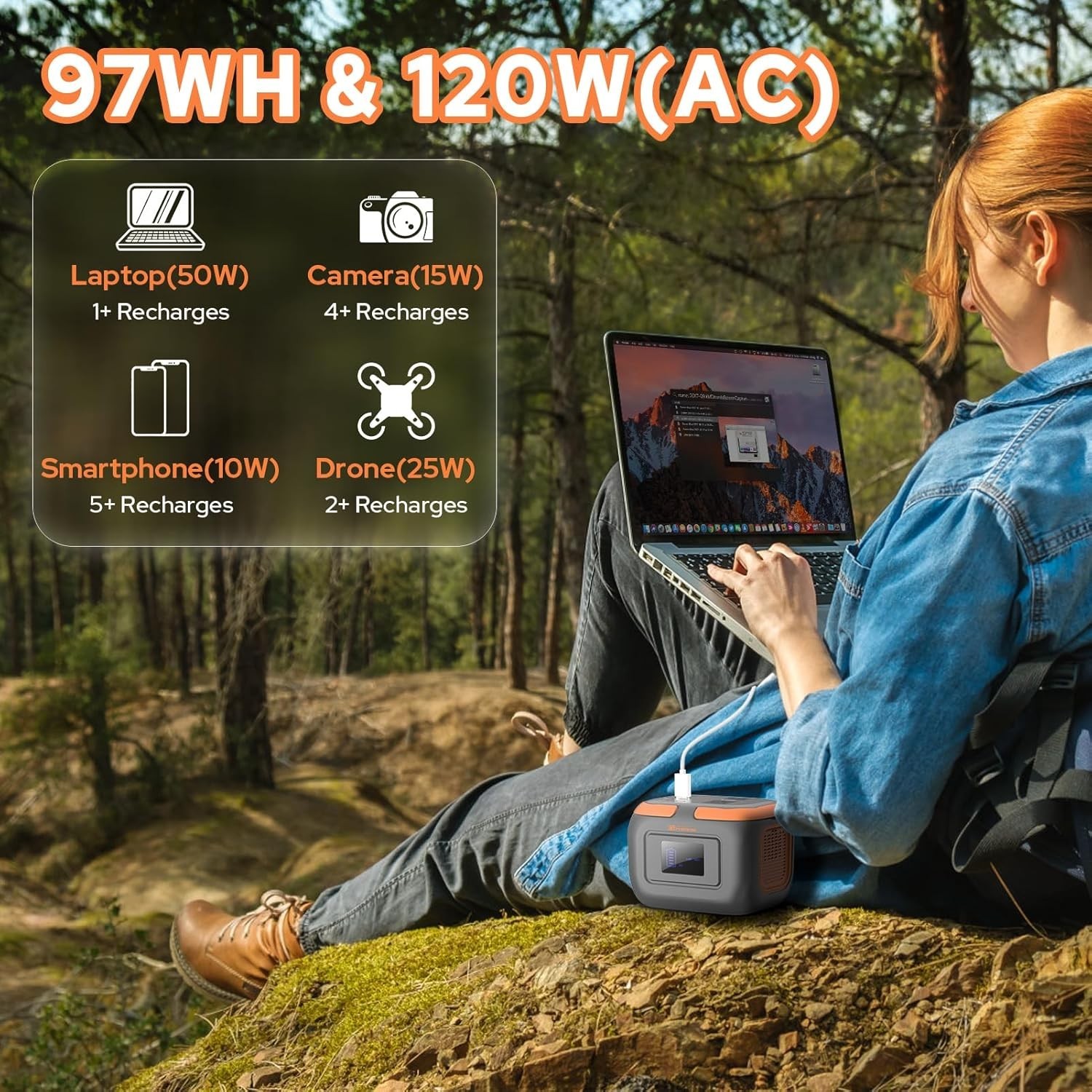 120W Portable Power Station: Reliable Power Bank with AC Outlet for Adventures