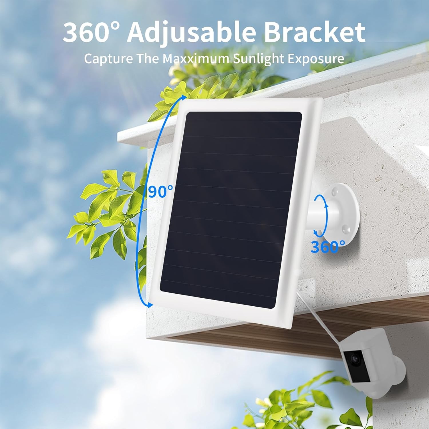 6W Solar Panel Charger for Ring Spotlight Plus Pro Stick Up Cam 10ft