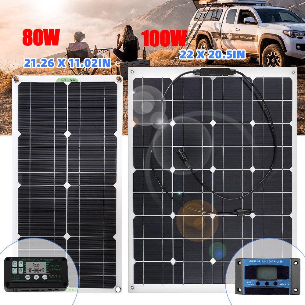100W 200W Flexible 12V Mono Solar Panel Home RV Rooftop Camping Off-Grid Power