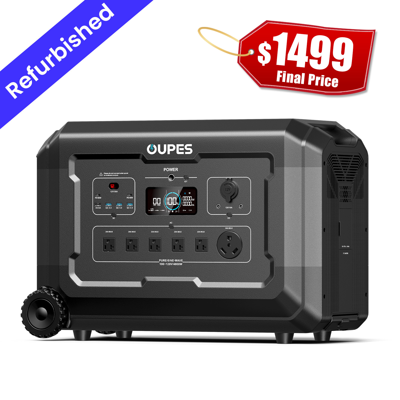 OUPES Mega 5 4000W/5040Wh Portable Power Station Solar Generator Home Backup RV