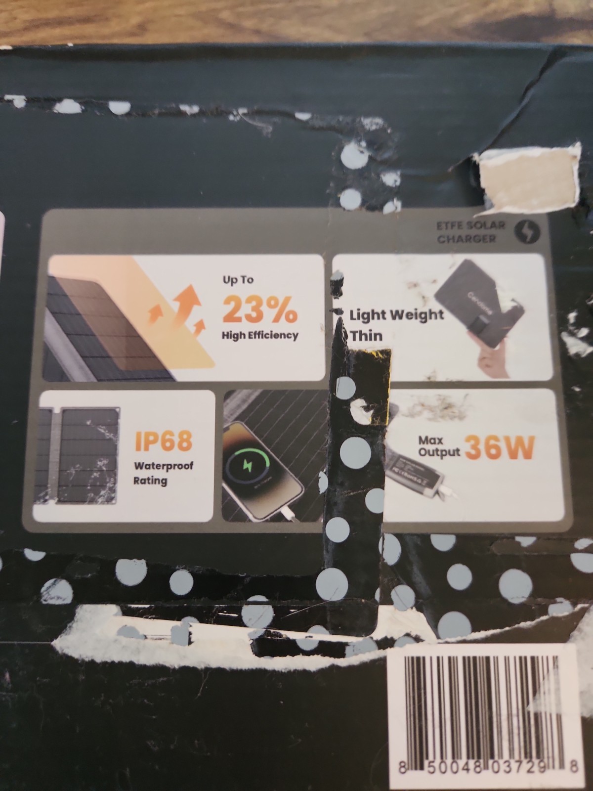 Gendome Solar 36 Portable Solar Panel 36W 1.8LB Waterproof Grey USB-C NEw