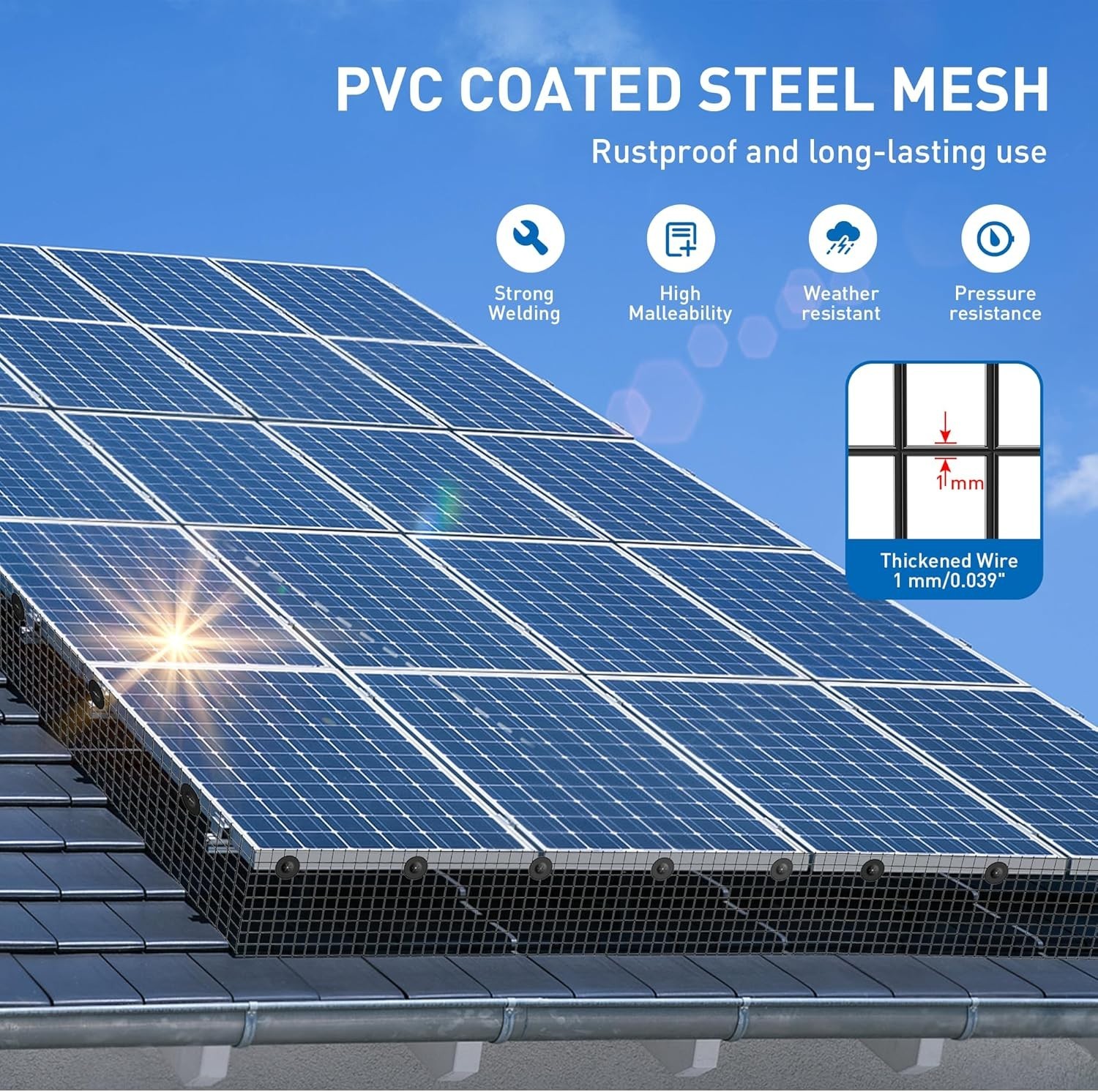 6in x 50ft Solar Panel Critter Guard: Durable PVC Coated Mesh with Fasteners