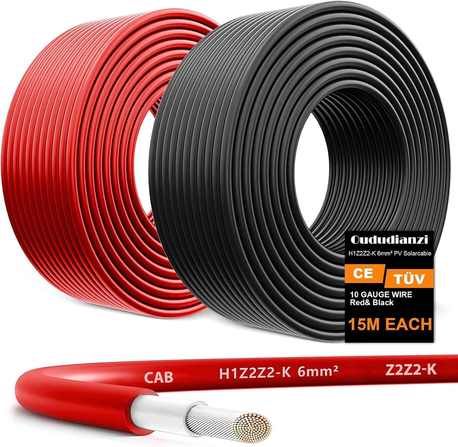 Oududianzi 2X50 Feet Solar Panel Wire, 10AWG Solar Wire Tinned Copper 10 Gauge P