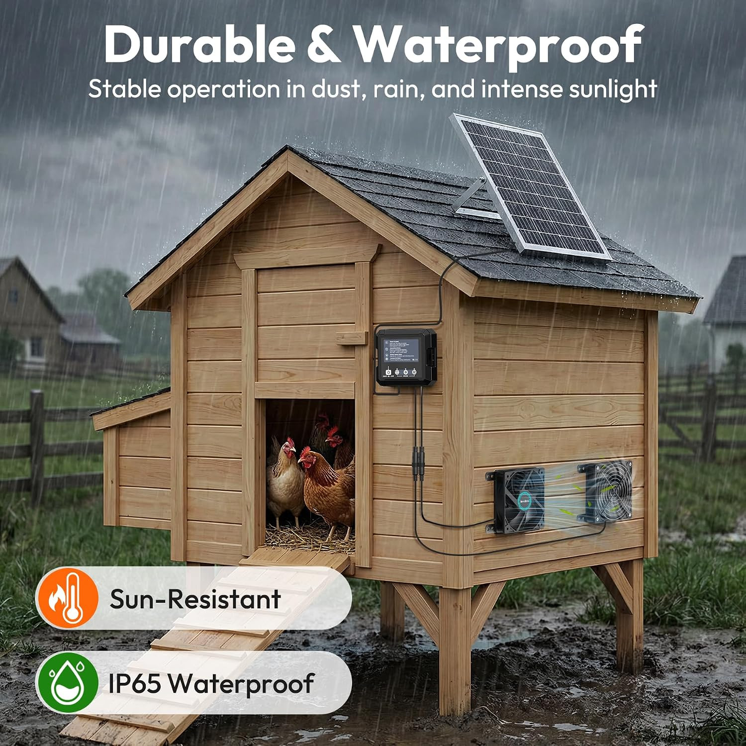 Solar Fan for Chicken Coop & Greenhouse, 25W Solar Powered Exhaust Fan with 7500