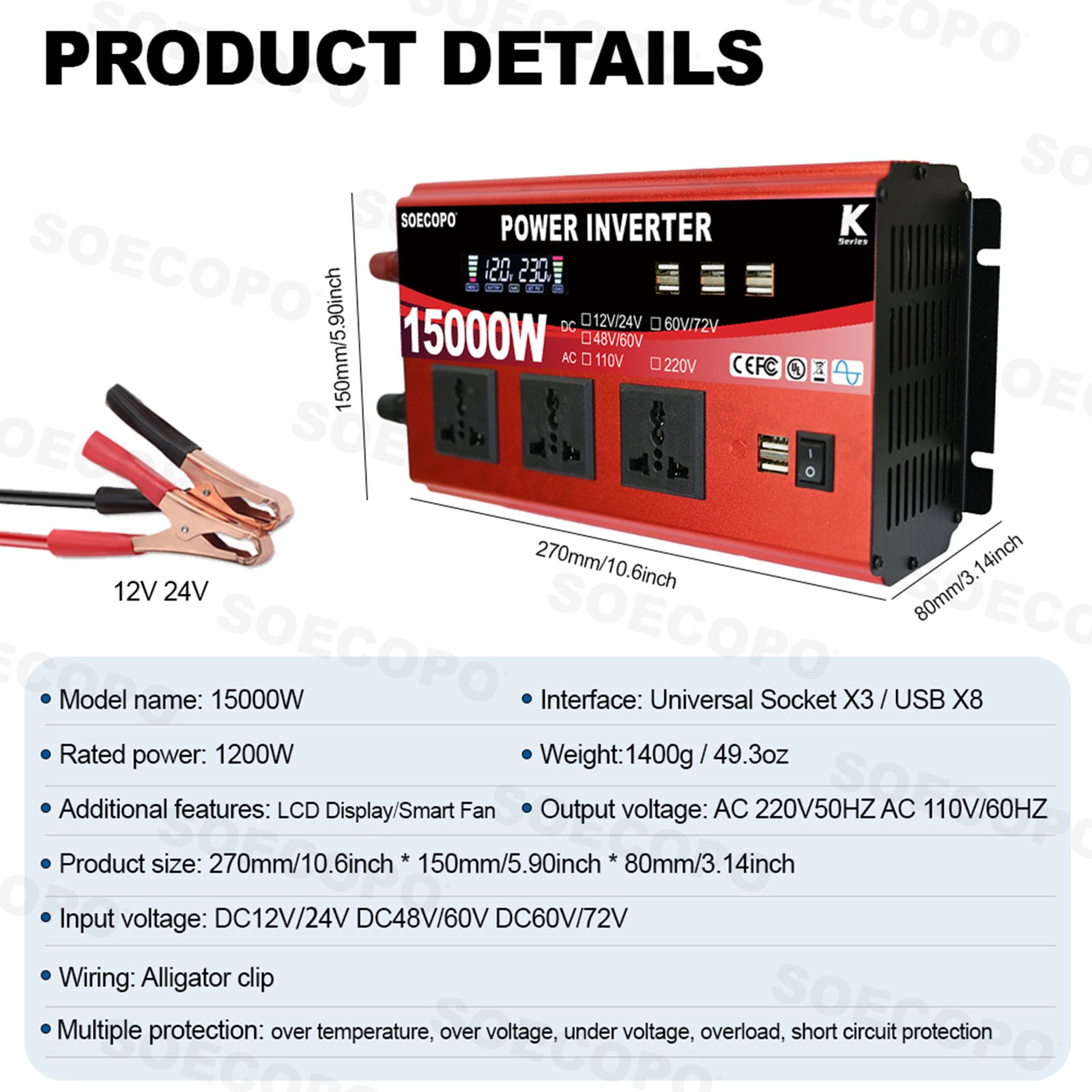 SOECOPO 15000W Peak Solar System Kit Flexible Panel 100A Controller