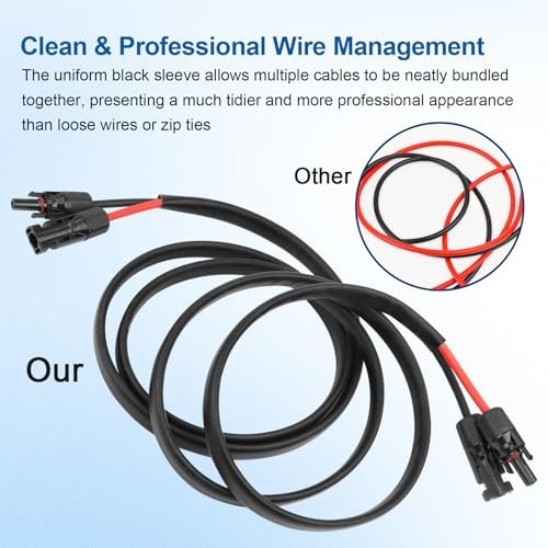 10AWG Solar Panel Extension Cord 3FT – Waterproof PV Wire with Flame Retardant S