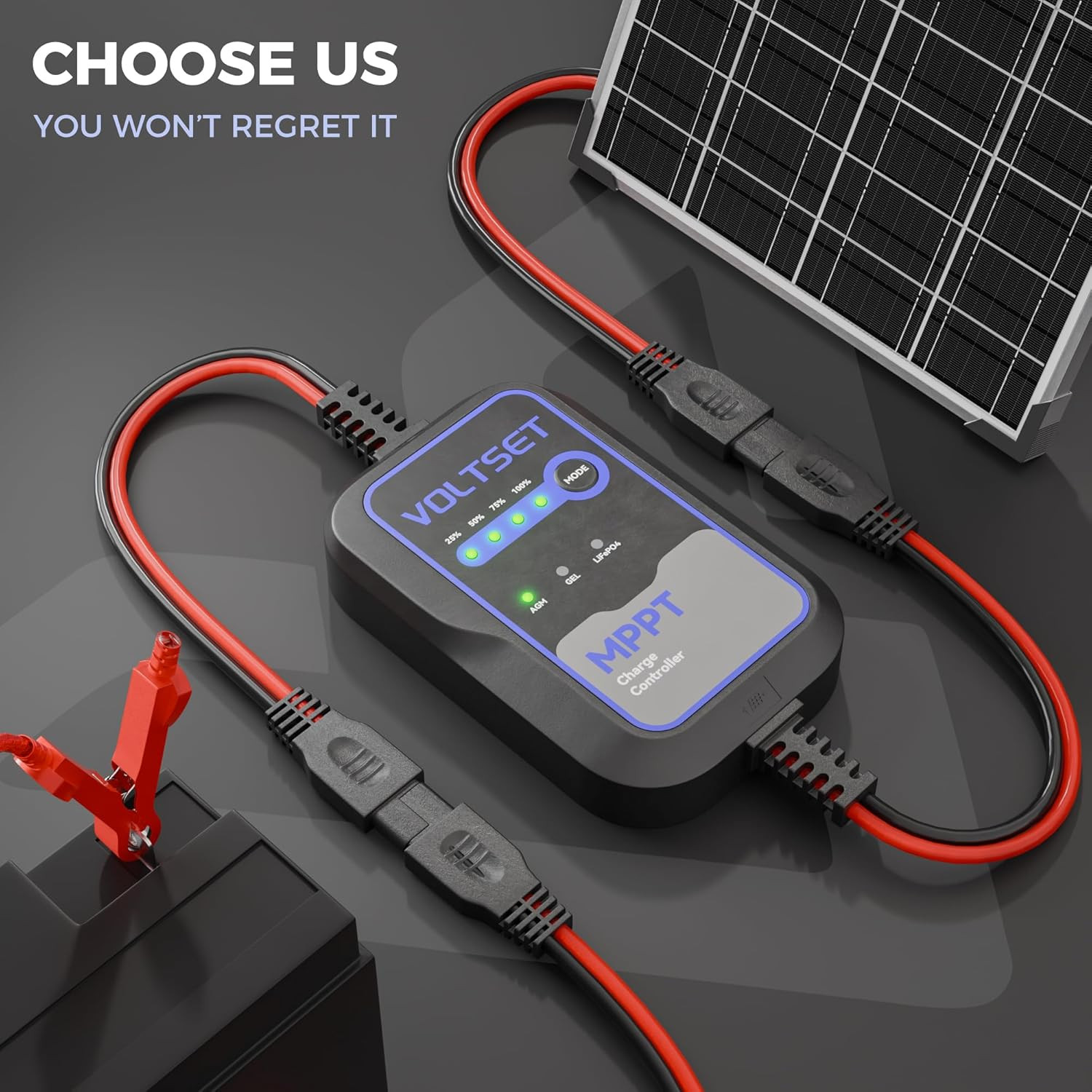 MPPT Solar Charge Controller : IP65 Waterproof – Display for Gel AGM Lead-Acid L