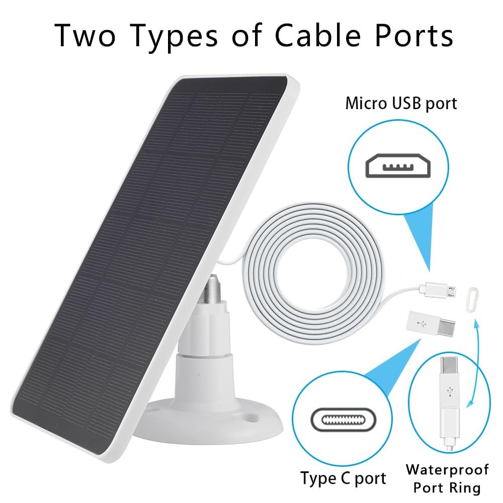 4W Solar Charger for Outdoor Security Camera – 10ft Cable, 360° Adjustable, Wire