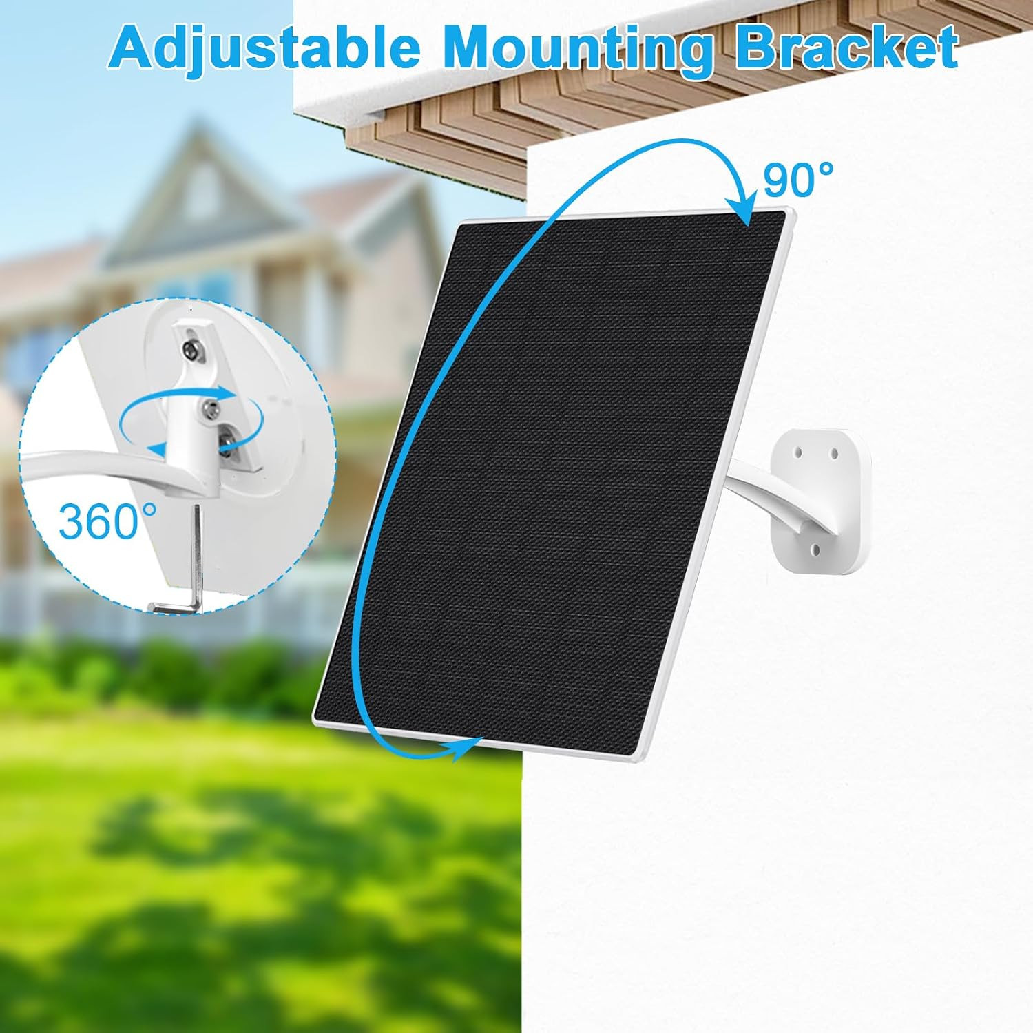Solar Panel for Security Camera, 10W Solar Charger with DC 5.5X2.1Mm, USB-C & Mi