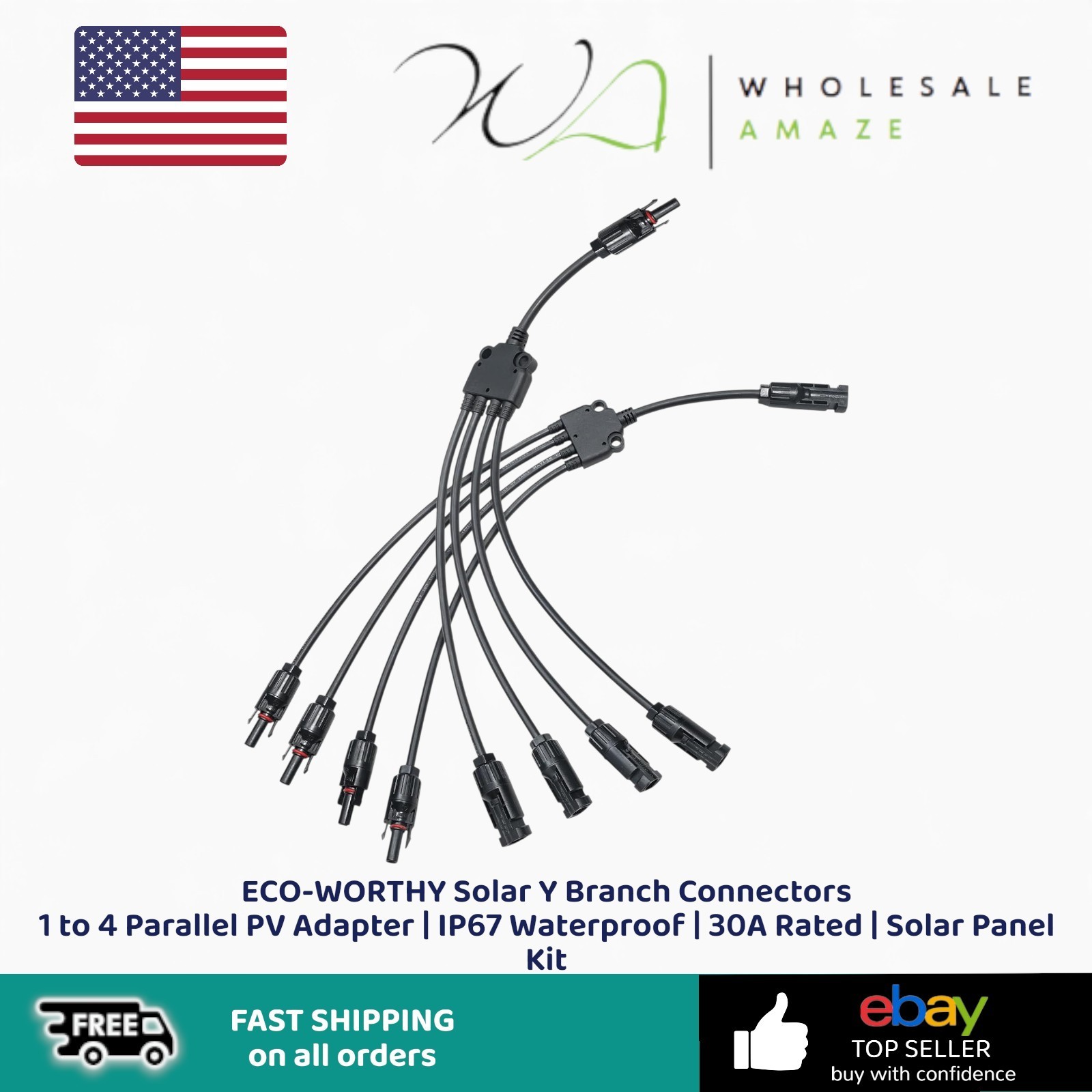 ECO-WORTHY Solar Y Branch Connectors 1 to 4 Parallel PV Adapter |IP67 Waterproof