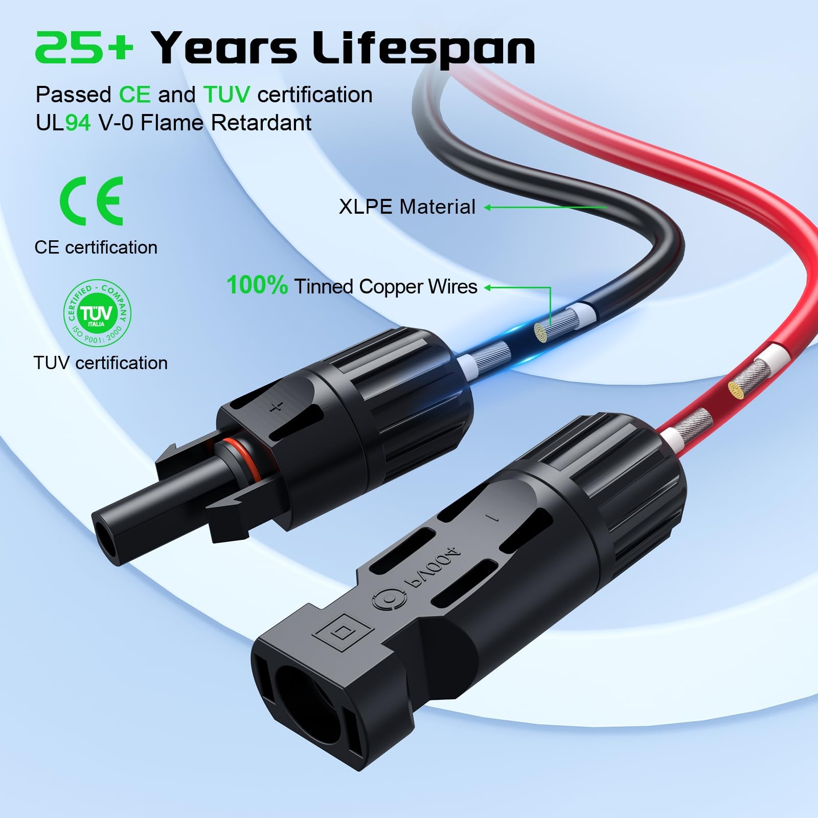 50a Ybranch Solar Connectors 21ft 10awg Extension Cable Solar Cable Parallel Ada