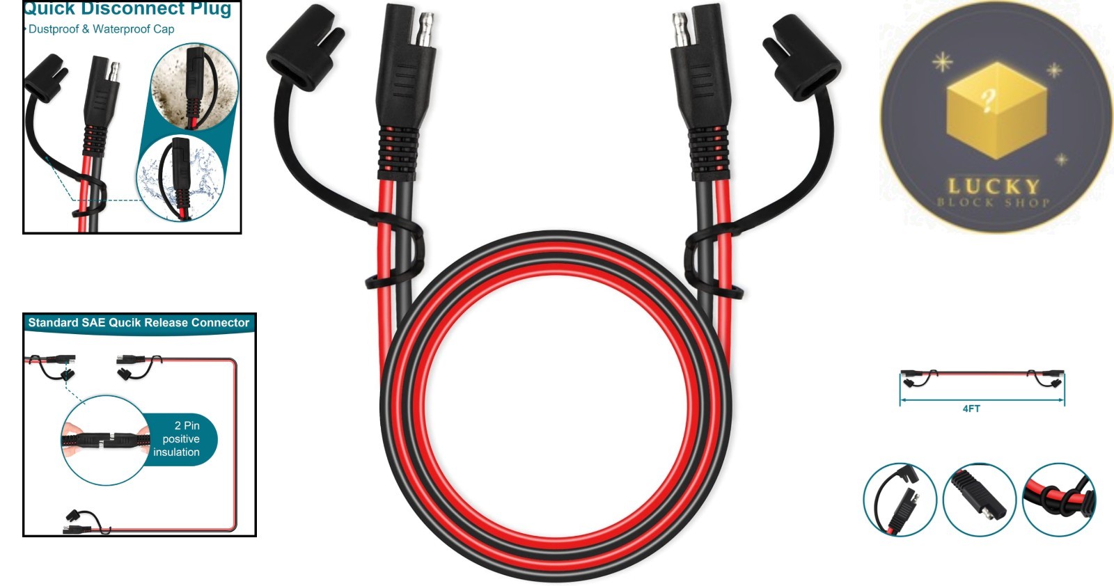 SAE Extension Cable 4FT 16AWG – Weatherproof Connector for Automotive & RV