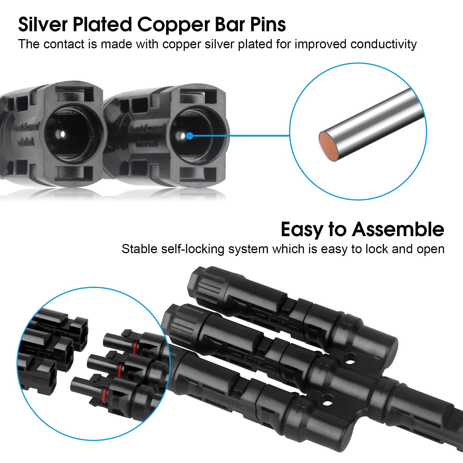 Solar Panel Connectors T Branch Connectors Cable Splitter Coupler 1 Male to 3…