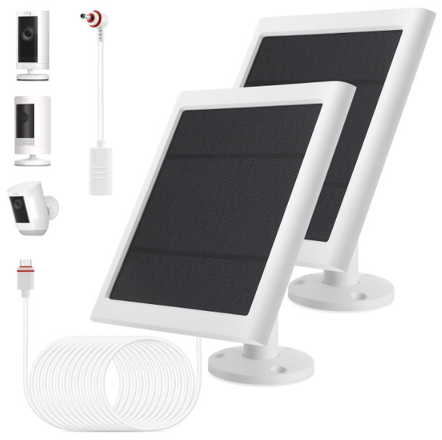 Panel solar IP65 para cámaras exteriores con cable largo, resistente al agua.