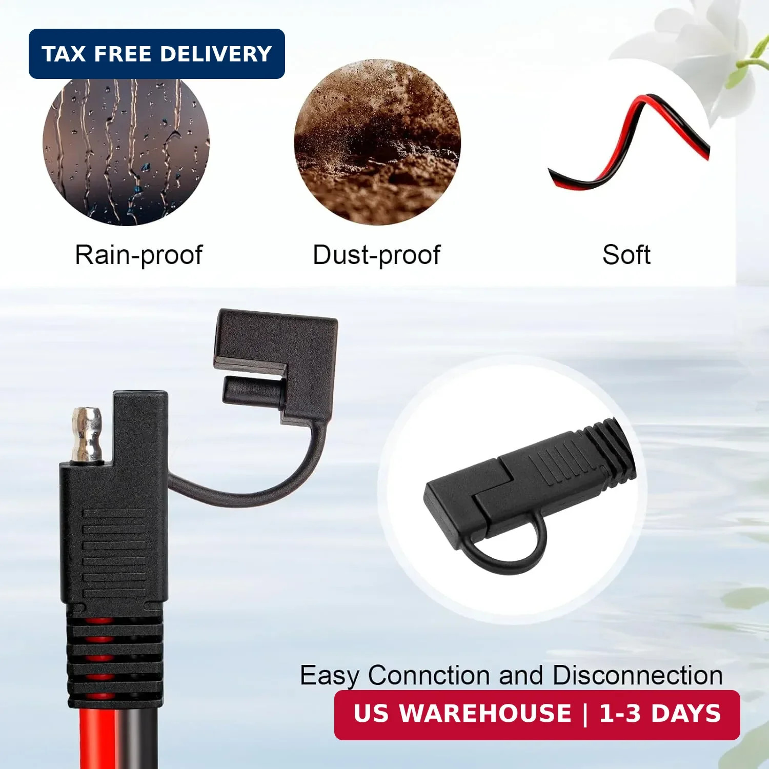 10AWG Solar Panel to SAE Adapter Cable 50FT SAE Plug Cable PV Solar Extension Wi