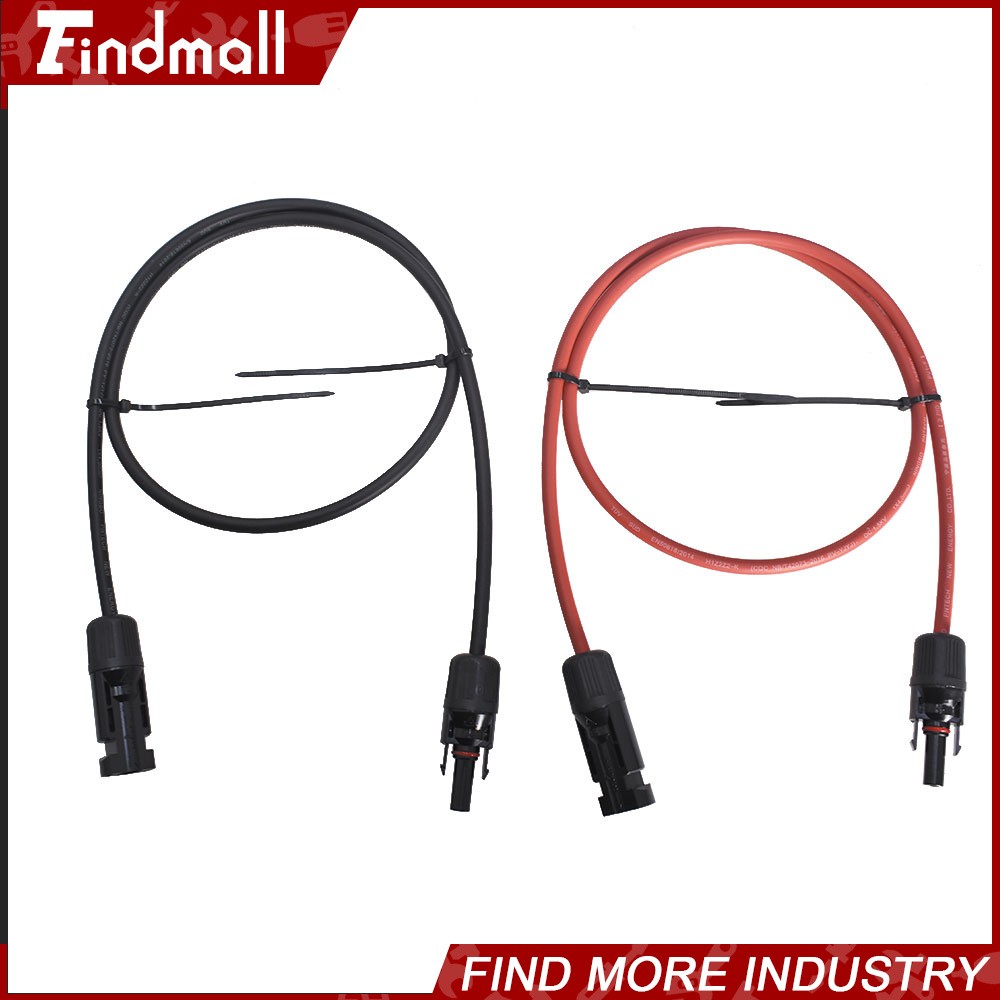 Findmall 1 Pair 3FT Black+Red Solar Panel Extension Cable Wire Connector 10 AWG
