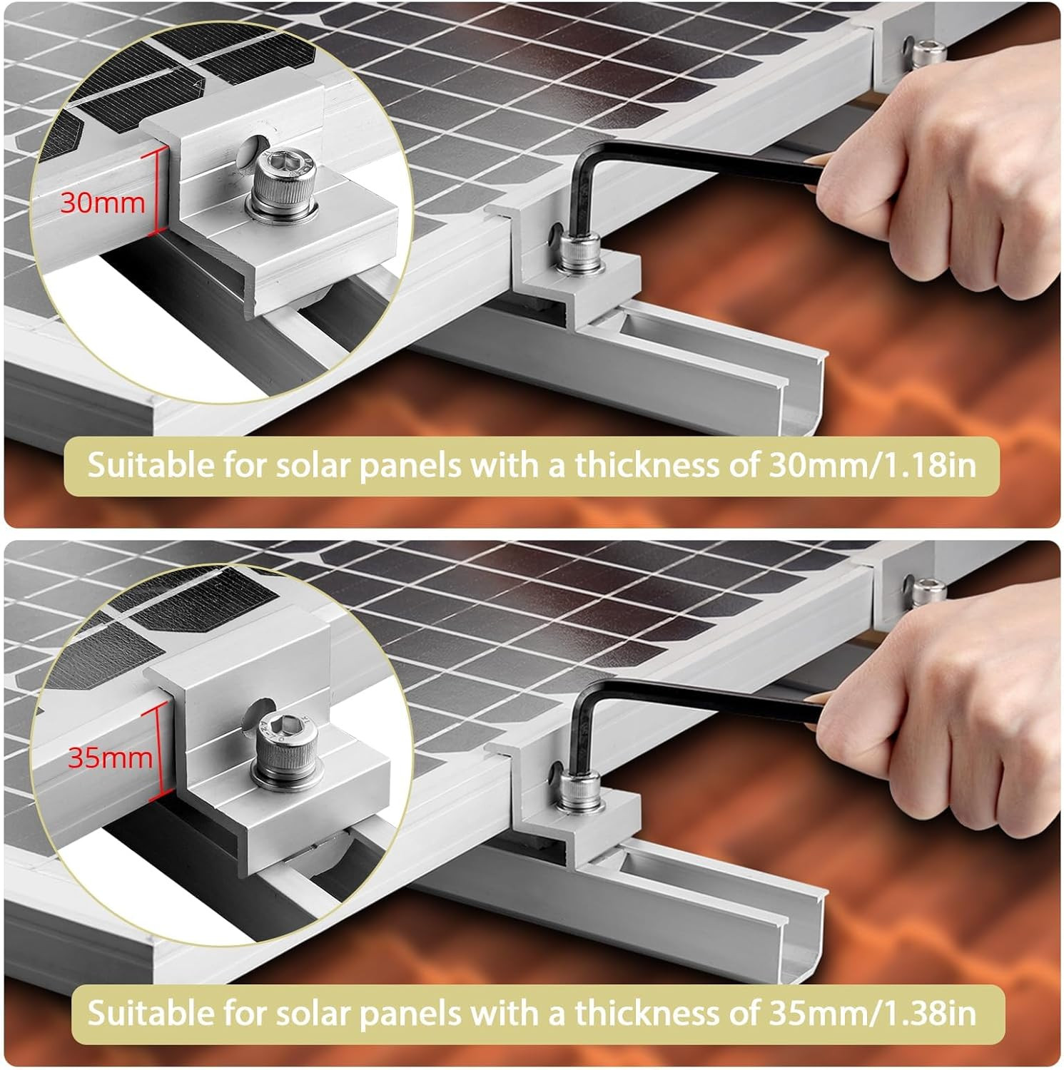 Solar Panel Bracket Kit, 6 Pcs 7.87 in Aluminium Solar Panel Mounting Rail 30Mm/