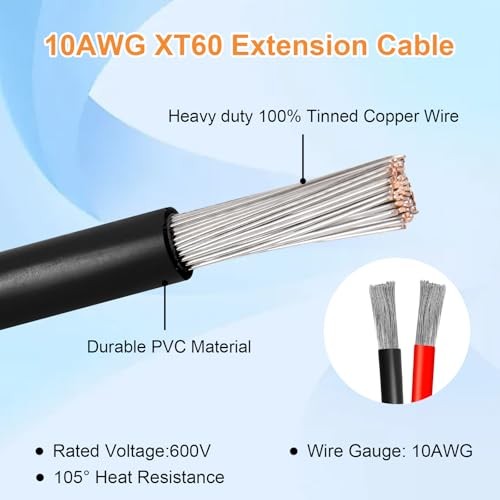 10AWG 15FT XT60 Solar Extension Cable 2 3 6 10 15 20 25 35 40 50 75 10 AWG 15FT