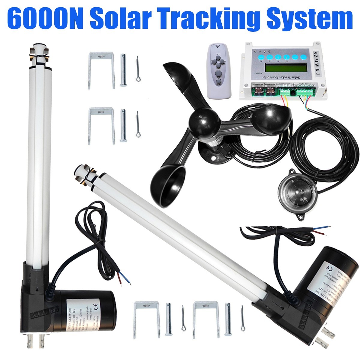 6000N Dual Axis Solar Tracker +12V 12″ Linear Actuators +Wind Sensor +Controller
