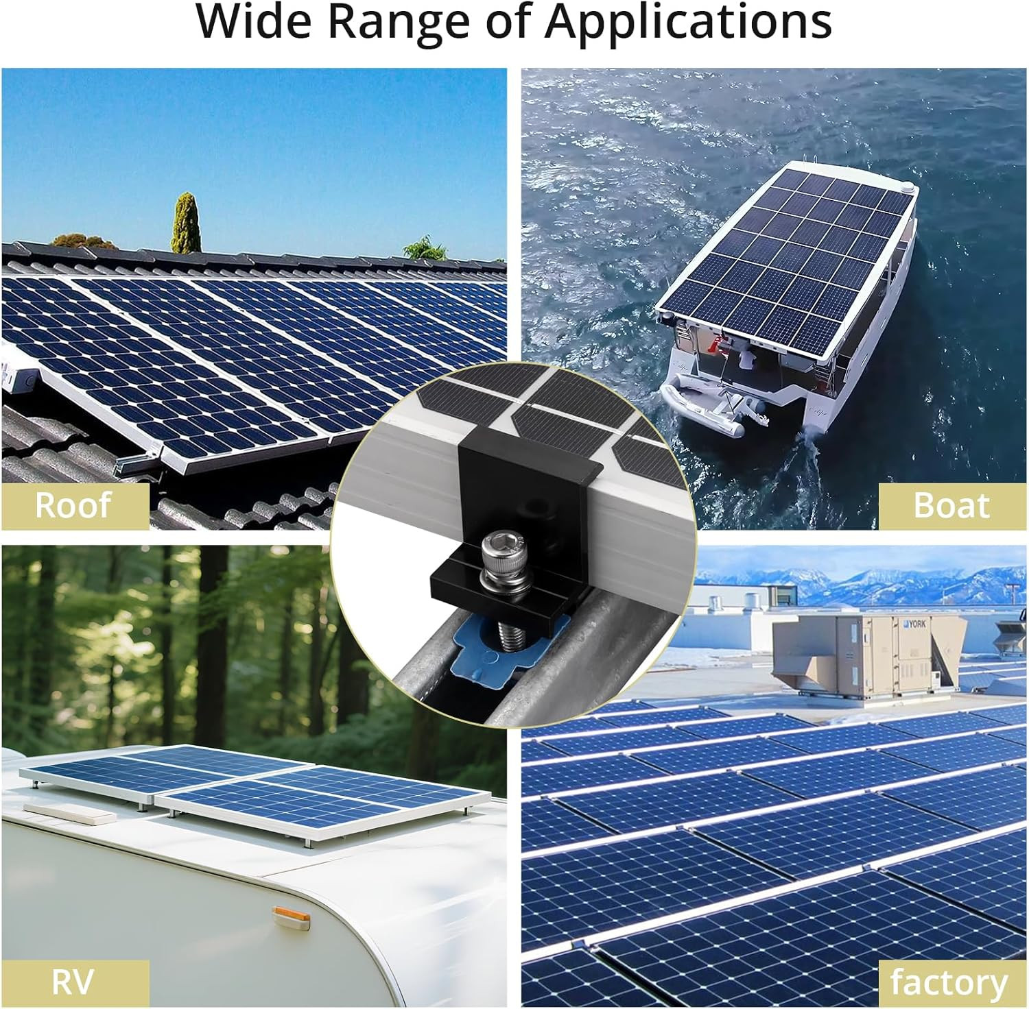 10-Pack Solar Panel End Clamps for Unistrut, Aluminum Mounting Kit, Black
