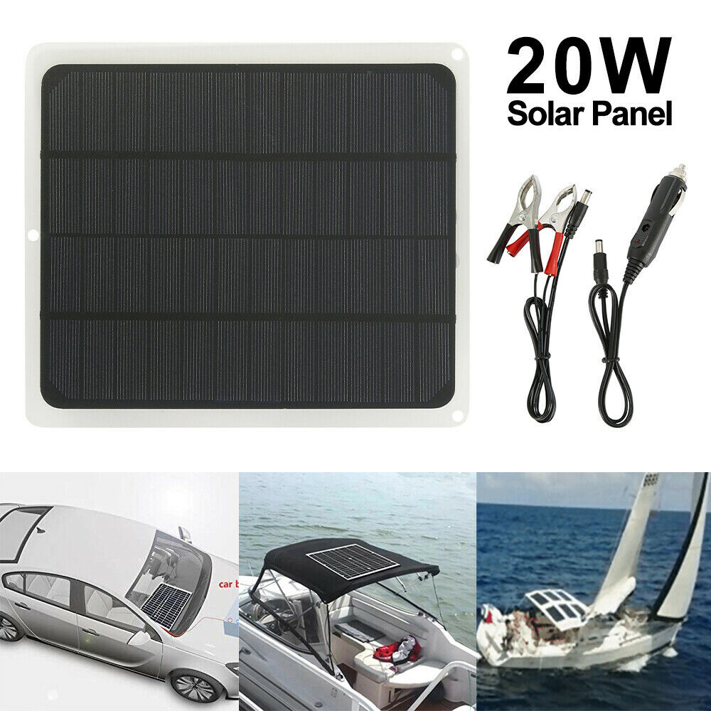 20W Solar Panel 12V Battery Charger Power Supply Maintainer Marine Boat RV Car