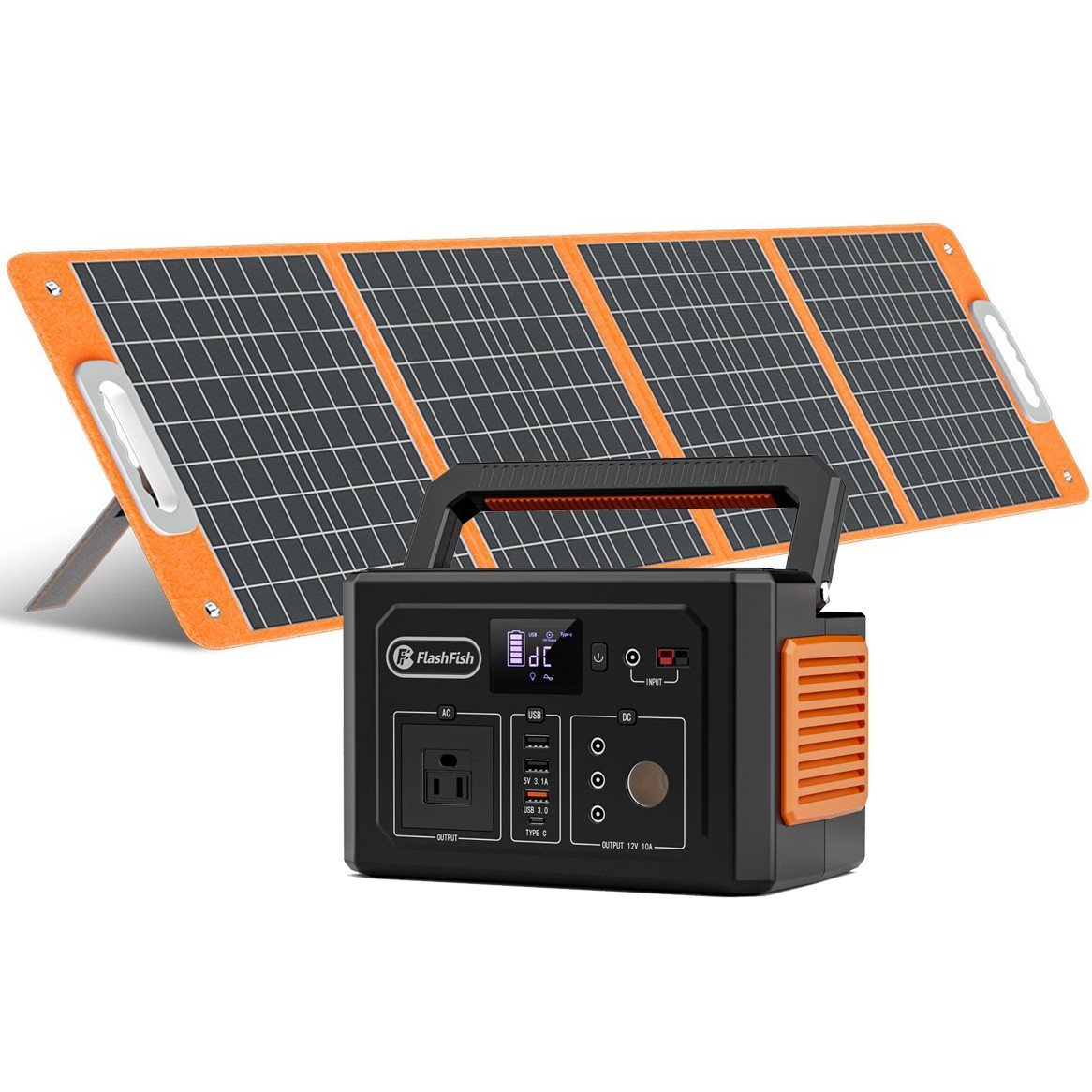Flashfish K53 Portable Power Station Generator 400wh 400w+100w 18V Solar Panel