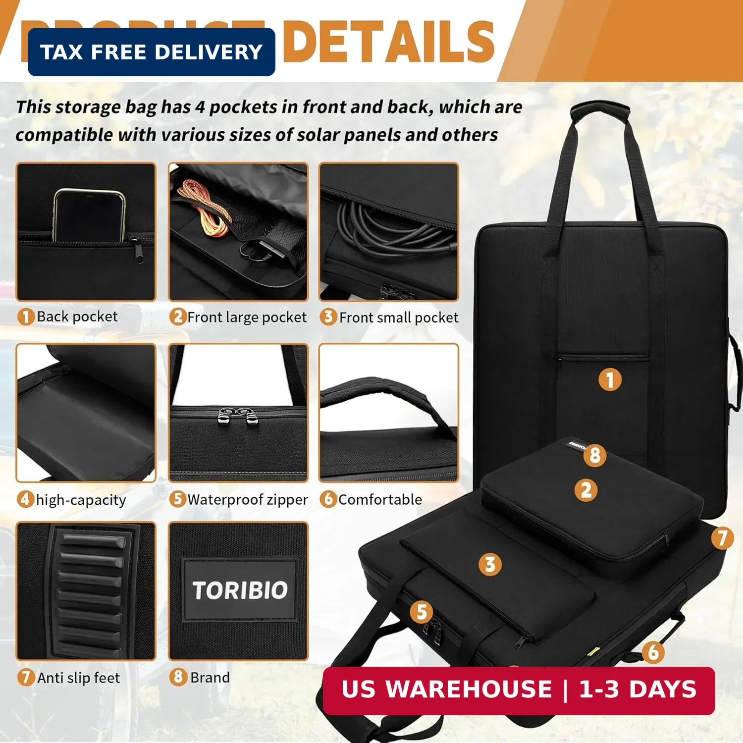 Solar Panel Travel Bag, Padded Portable Solar Panel Storage Bag Compatible with