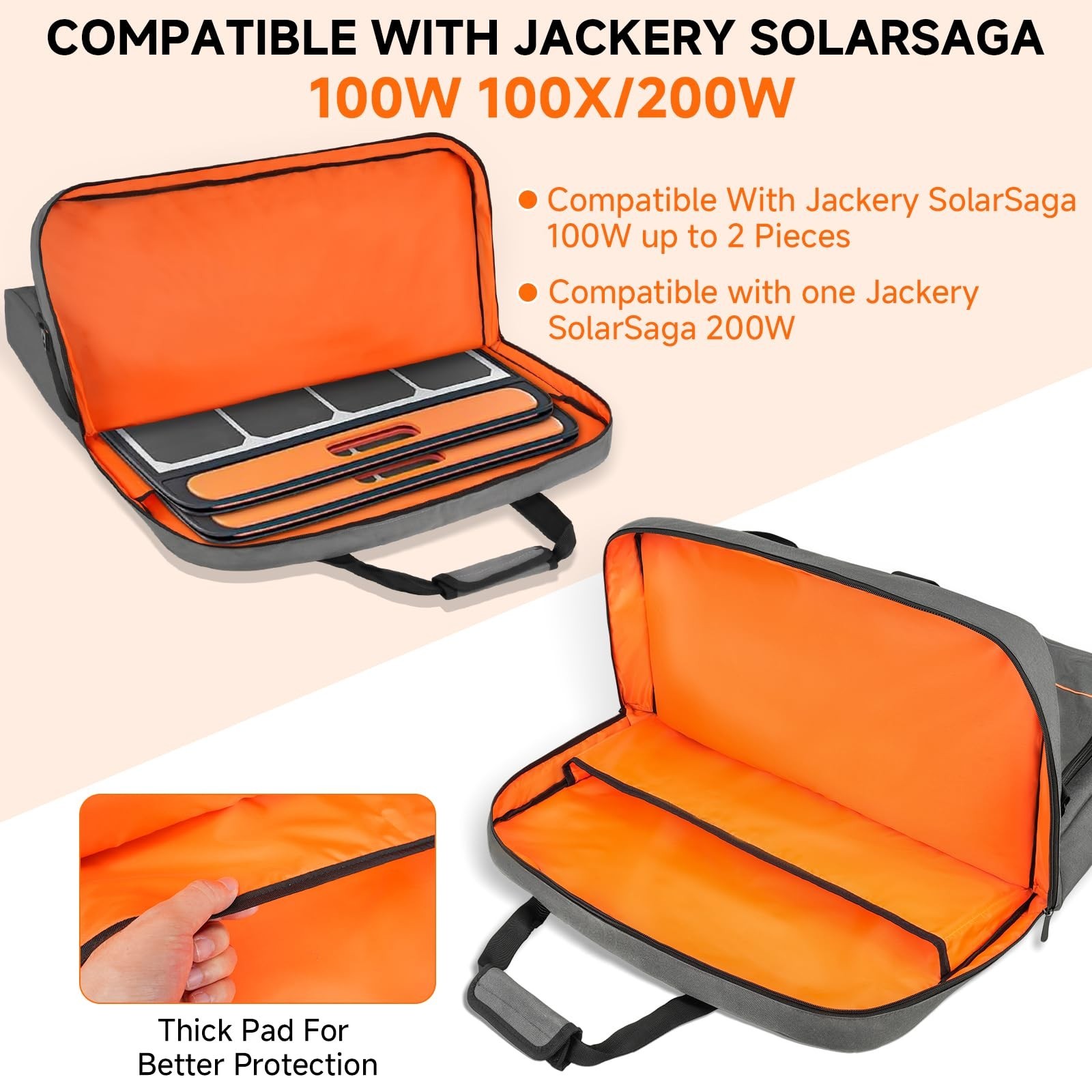 Padded Solar Panel Storage Bag for Camping & RV, Fits Jackery/Anker, Gray