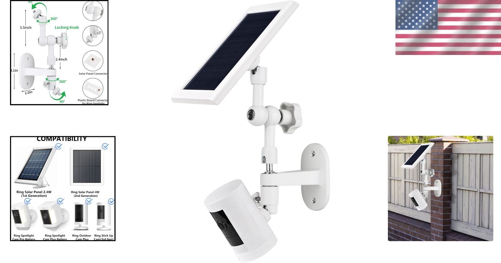 Sturdy Aluminum Wall Mount for Solar Panel & Spotlight Cam – Adjustable Design