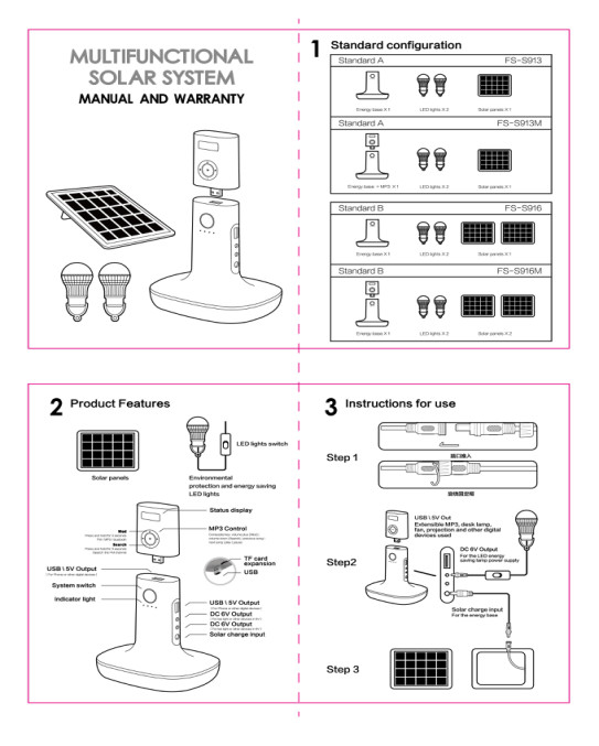 Multifunctional Mini Solar power System, LED Lights, Solar Panel, MP3/FM/BT