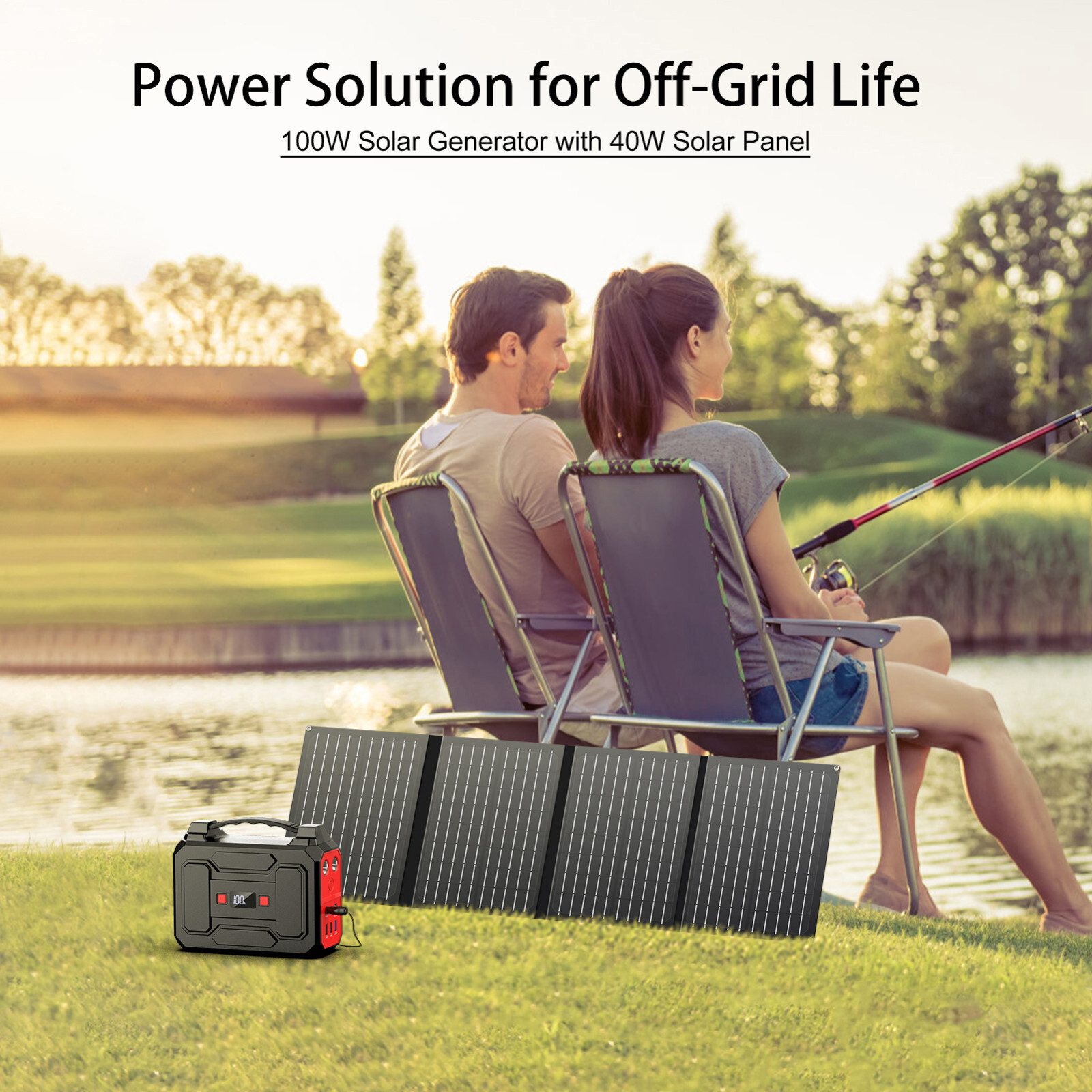 Portable Power Station 100W+40W Solar Panel Charger kit Camping Solar Generator