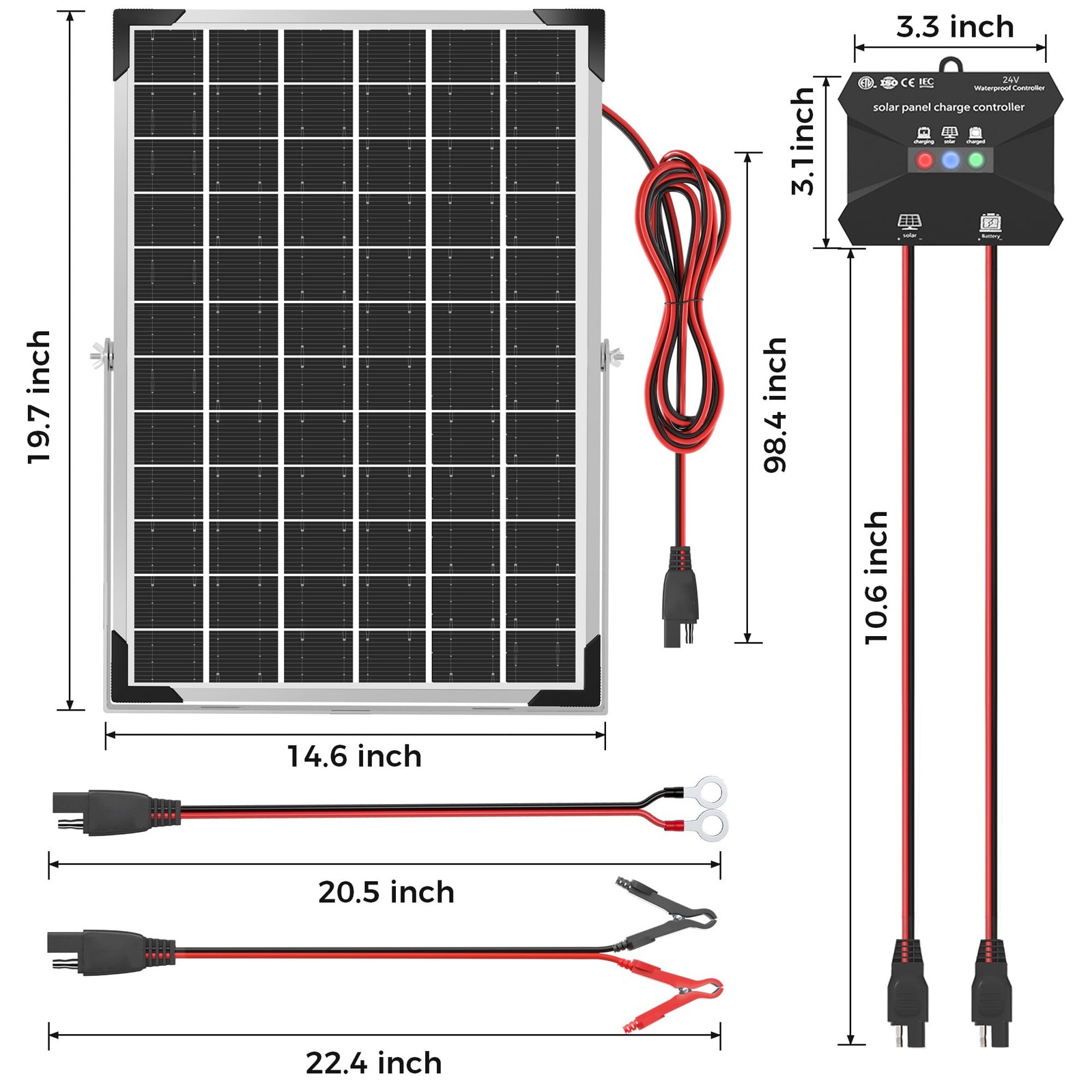 30W 24V Solar Panel Kit, Solar Battery Maintainer with MPPT Charge Controller…